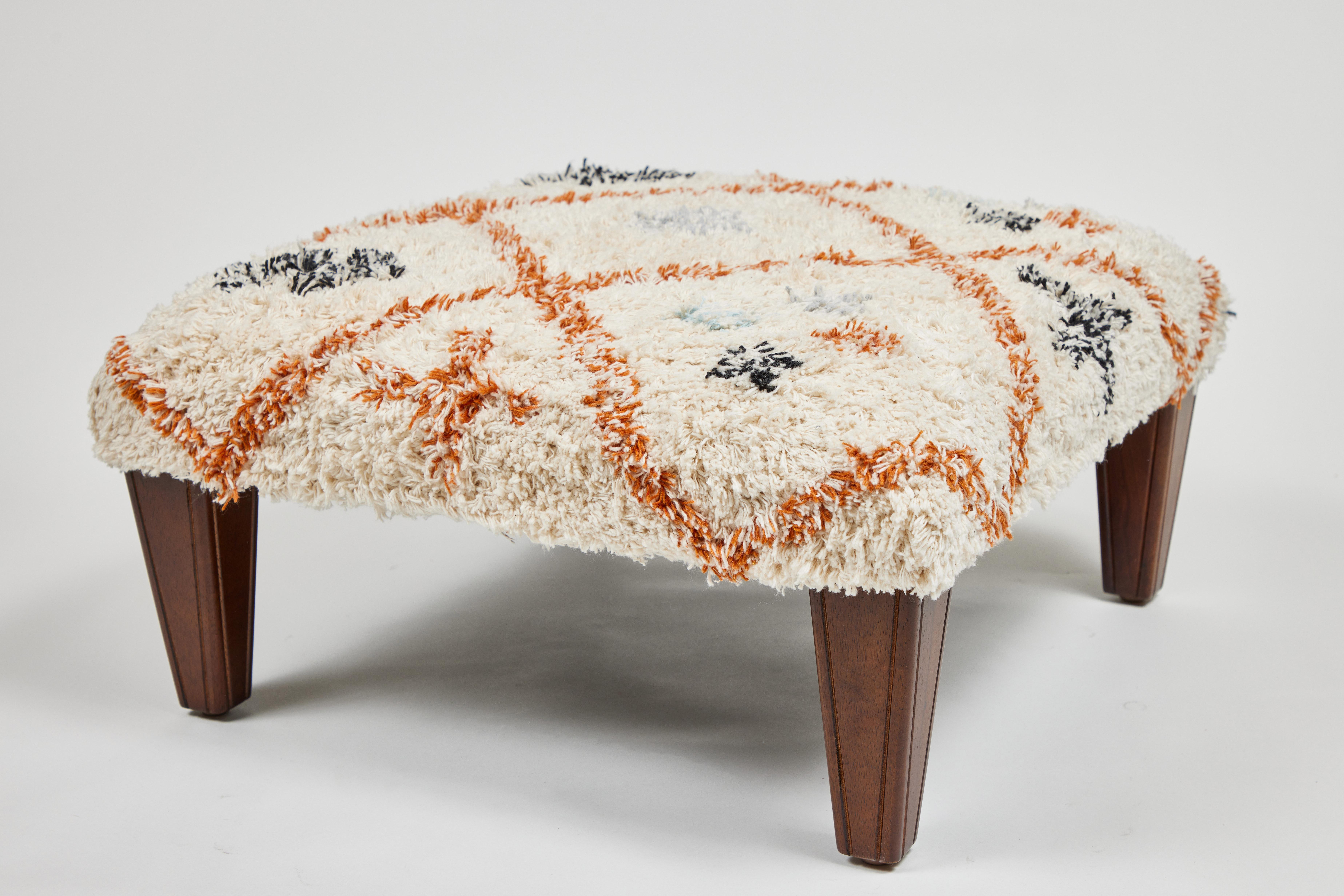 Custom Footstool with New Legs and Cotton Textile from India Top 2