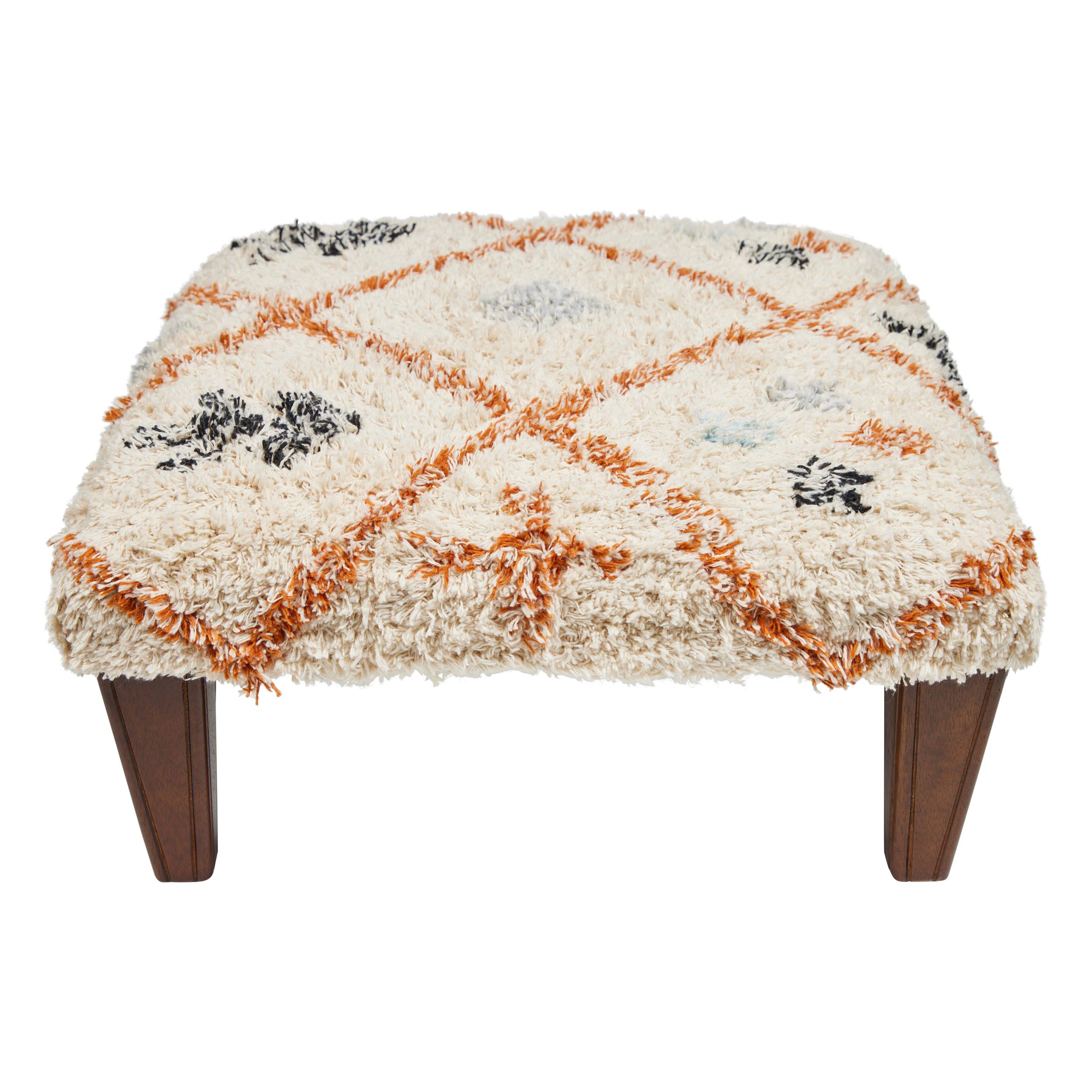 Custom Footstool with New Legs and Cotton Textile from India Top