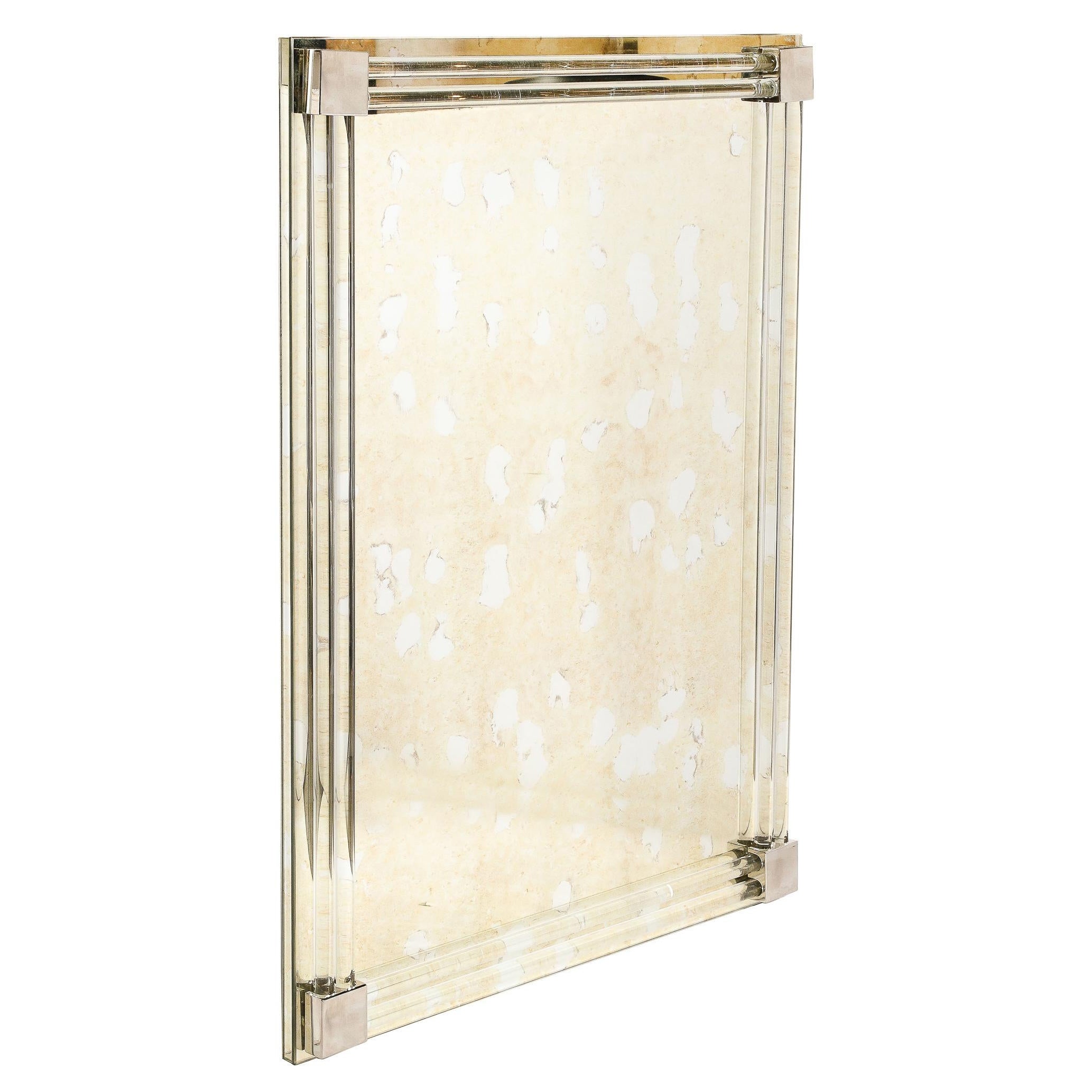 Custom for High Style Deco Modernist Antiqued Mirror With Glass Rods & Nickel (en anglais)