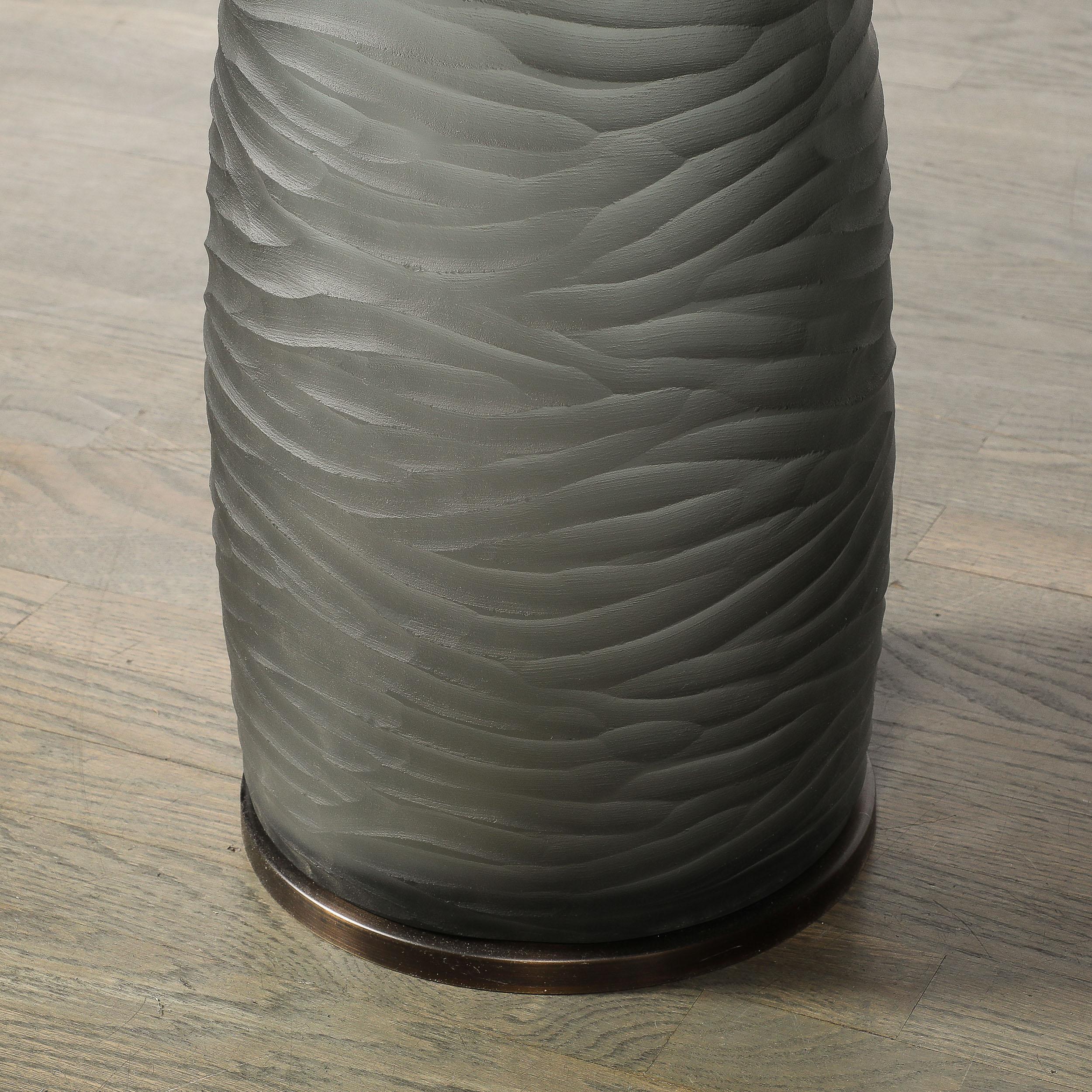 Custom for High Style Deco Murano Smoked Battuto Glass & Bronze End Table en vente 6