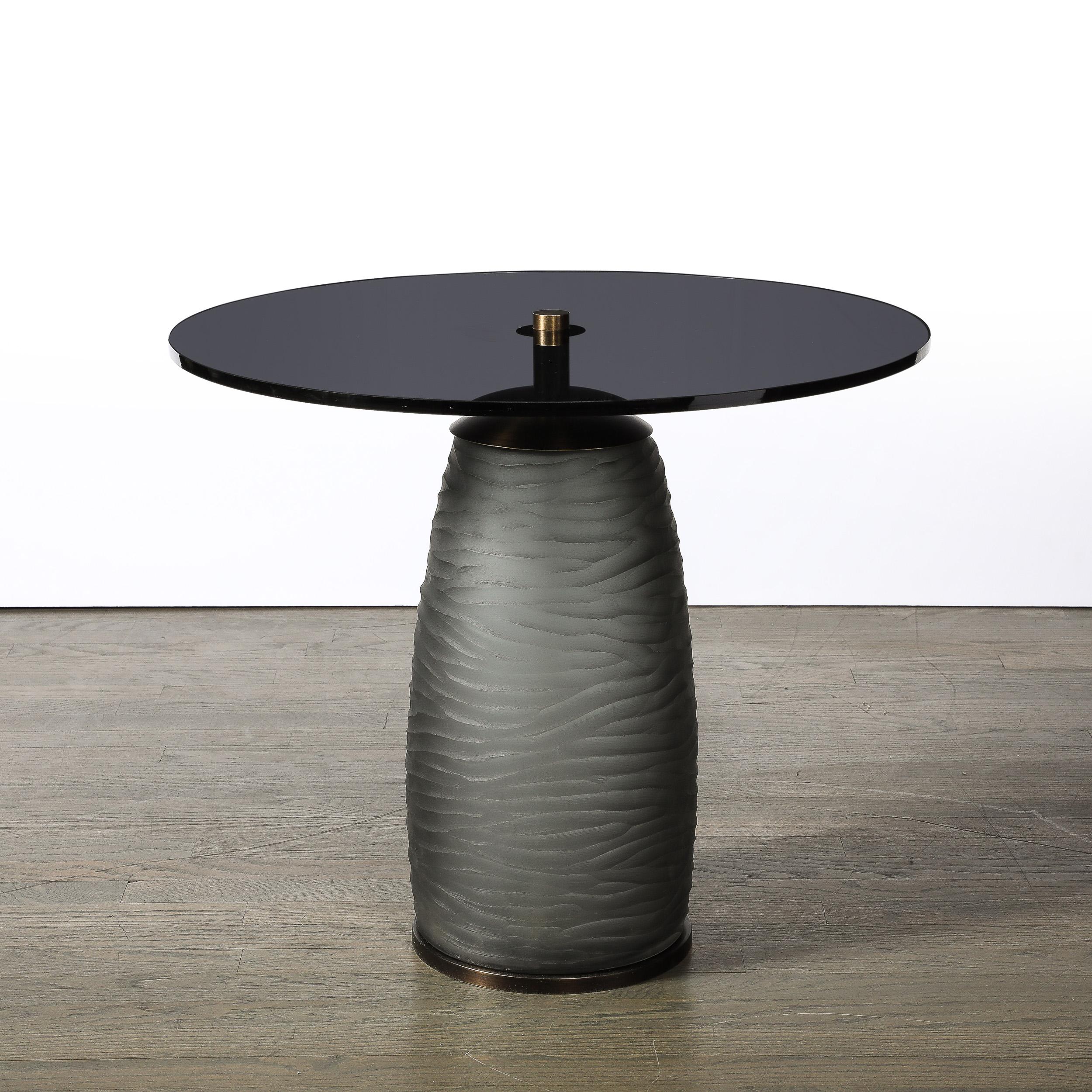 Moderne Custom for High Style Deco Murano Smoked Battuto Glass & Bronze End Table en vente