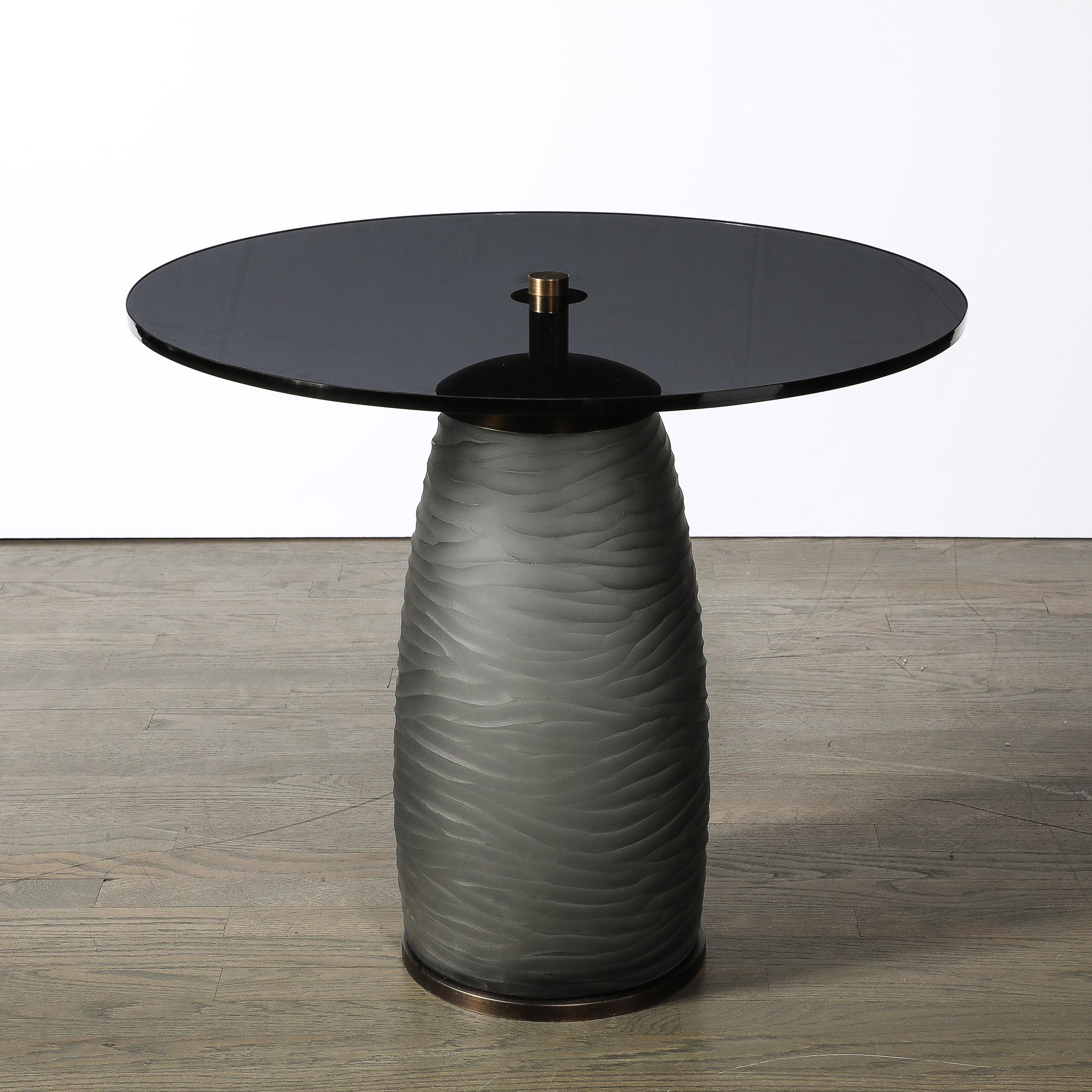 XXIe siècle et contemporain Custom for High Style Deco Murano Smoked Battuto Glass & Bronze End Table en vente