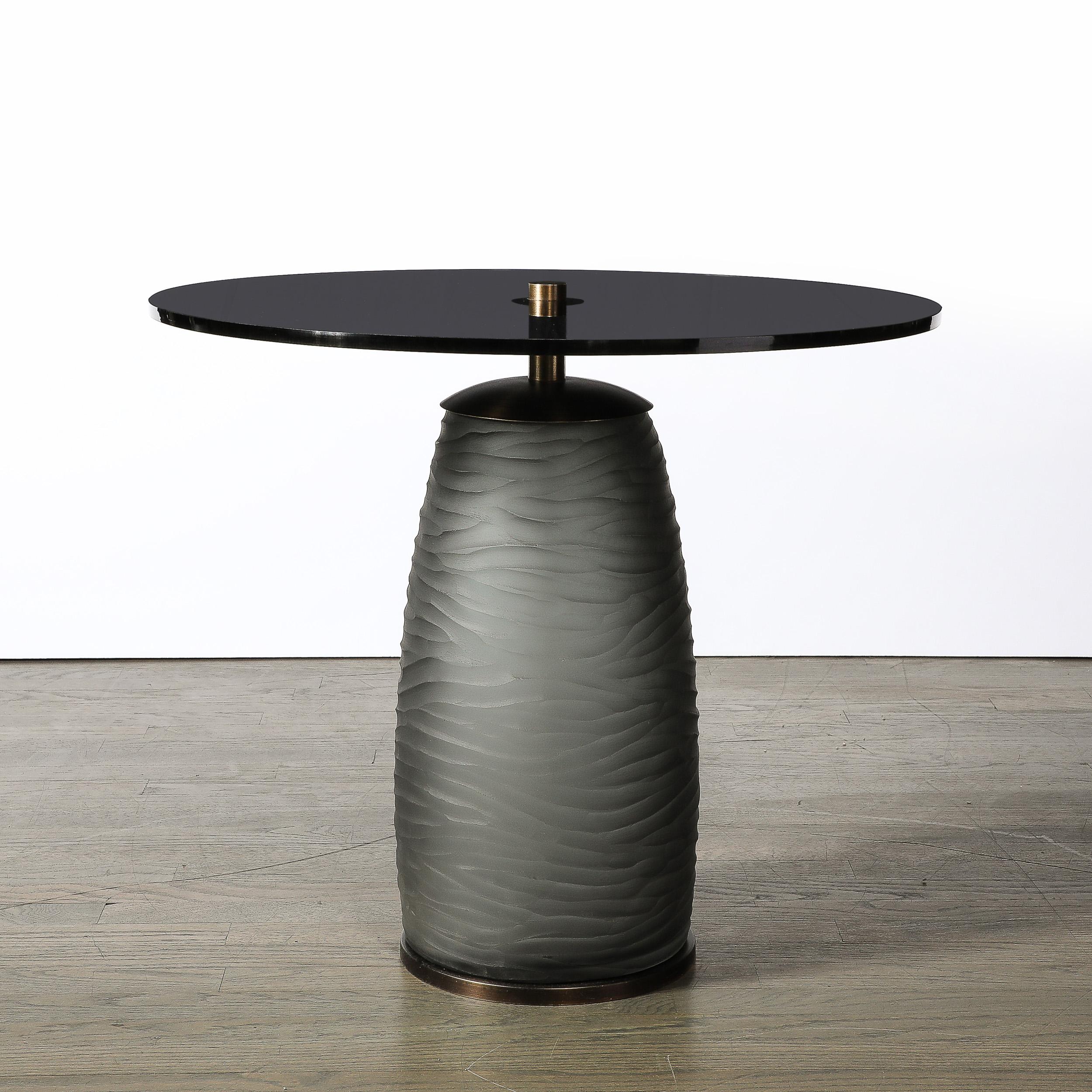 Custom for High Style Deco Murano Smoked Battuto Glass & Bronze End Table en vente 1