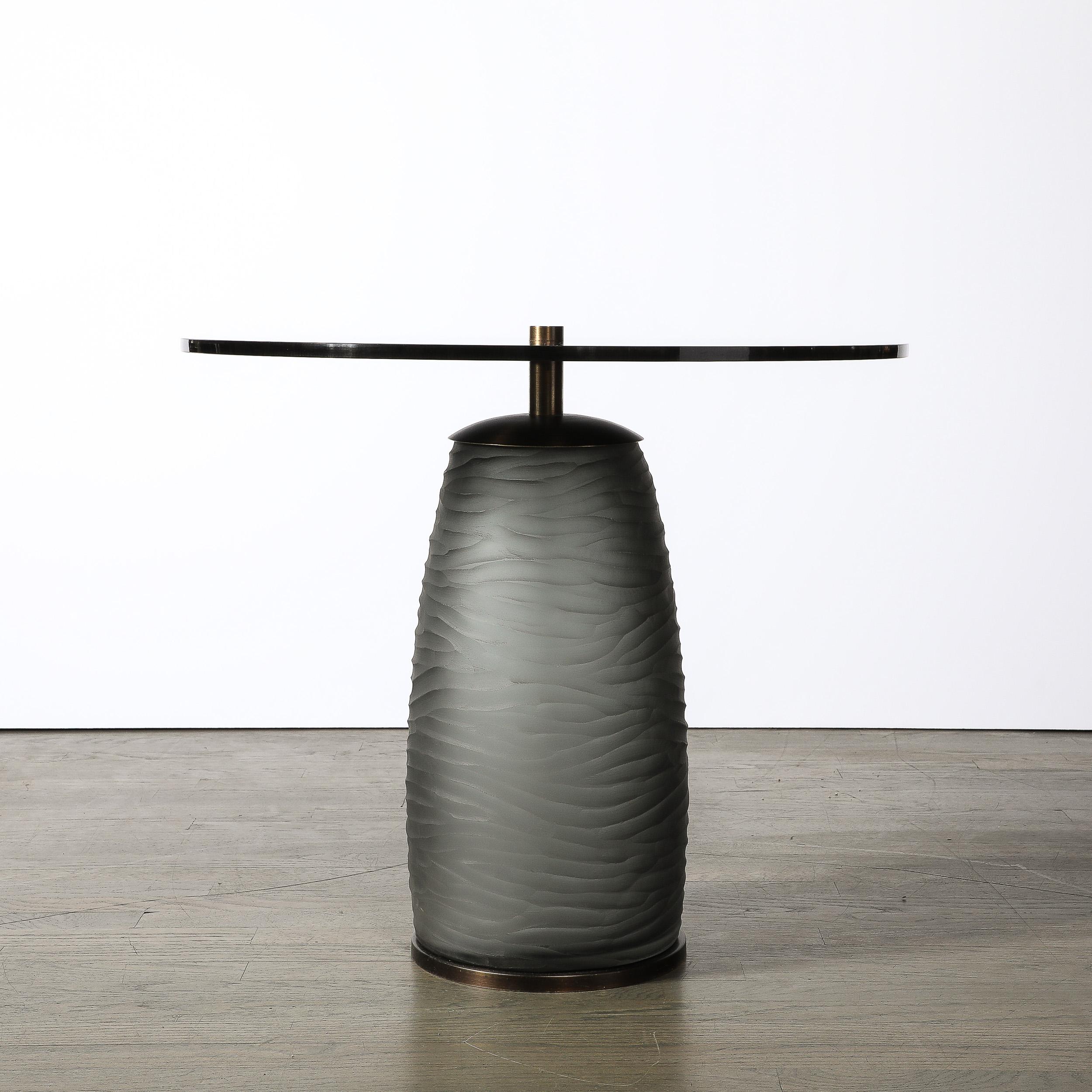 Custom for High Style Deco Murano Smoked Battuto Glass & Bronze End Table en vente 3