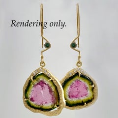 Custom for Rob: Watermelon Tourmaline Earrings with Diamond & Emerald Accents