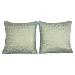 Custom Fortuny Decorative Pillows in Gilt Gold & Aquamarine, Italy