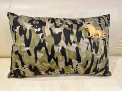 Custom Fortuny Throw Pillow w/ Gilt Lion Adornment