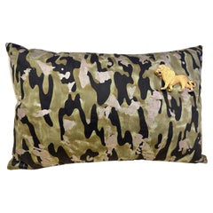 Custom Fortuny Throw Pillow w/ Gilt Lion Adornment
