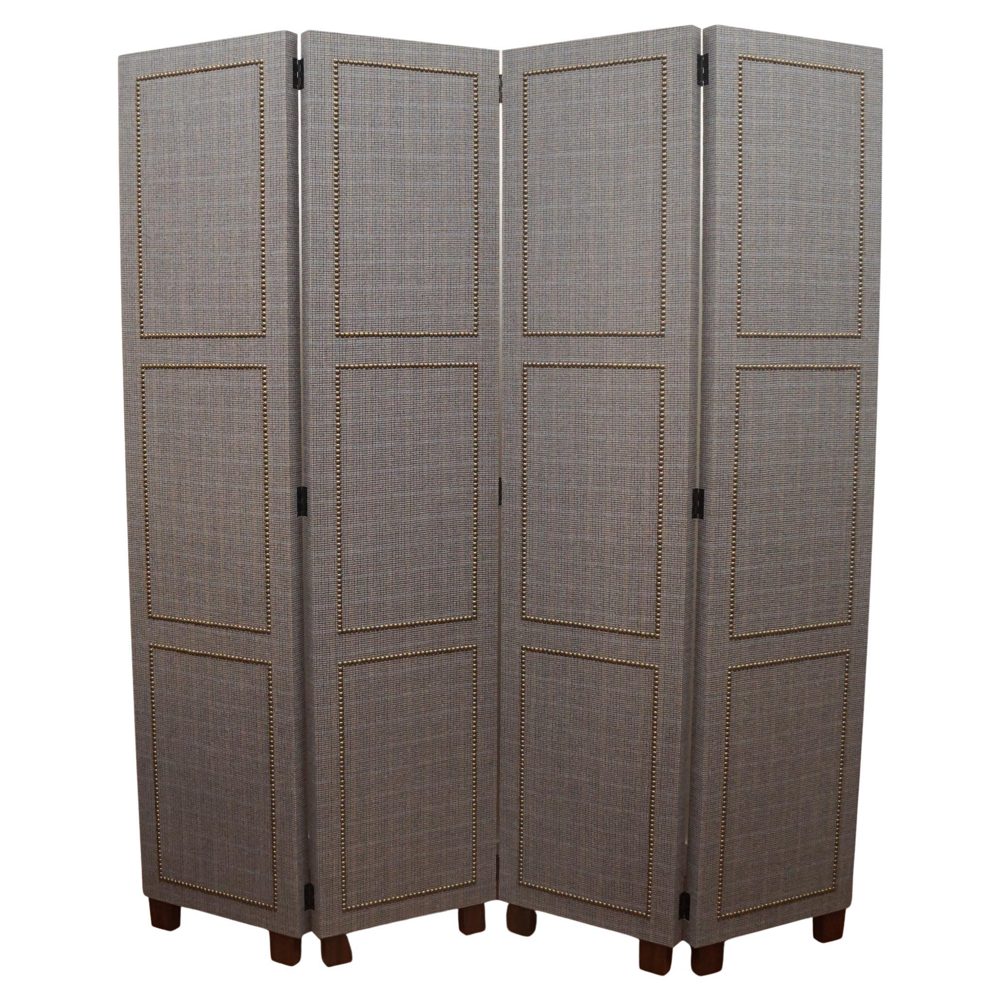 Custom Four-Panel Folding Screen with Nail Head Detailing For Sale