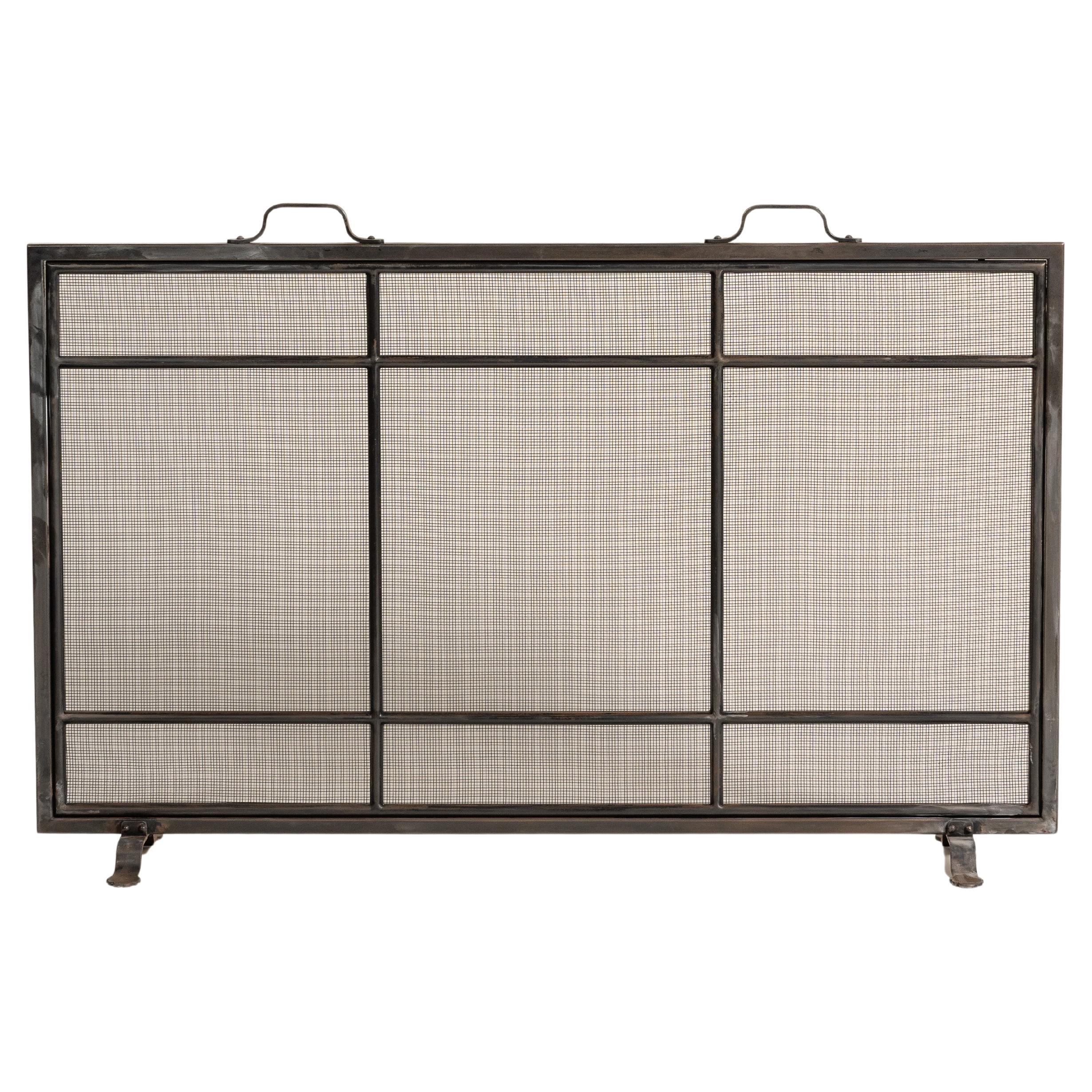 Custom Cast Iron & Bronze Fireplace Screen, Modern Design, USA