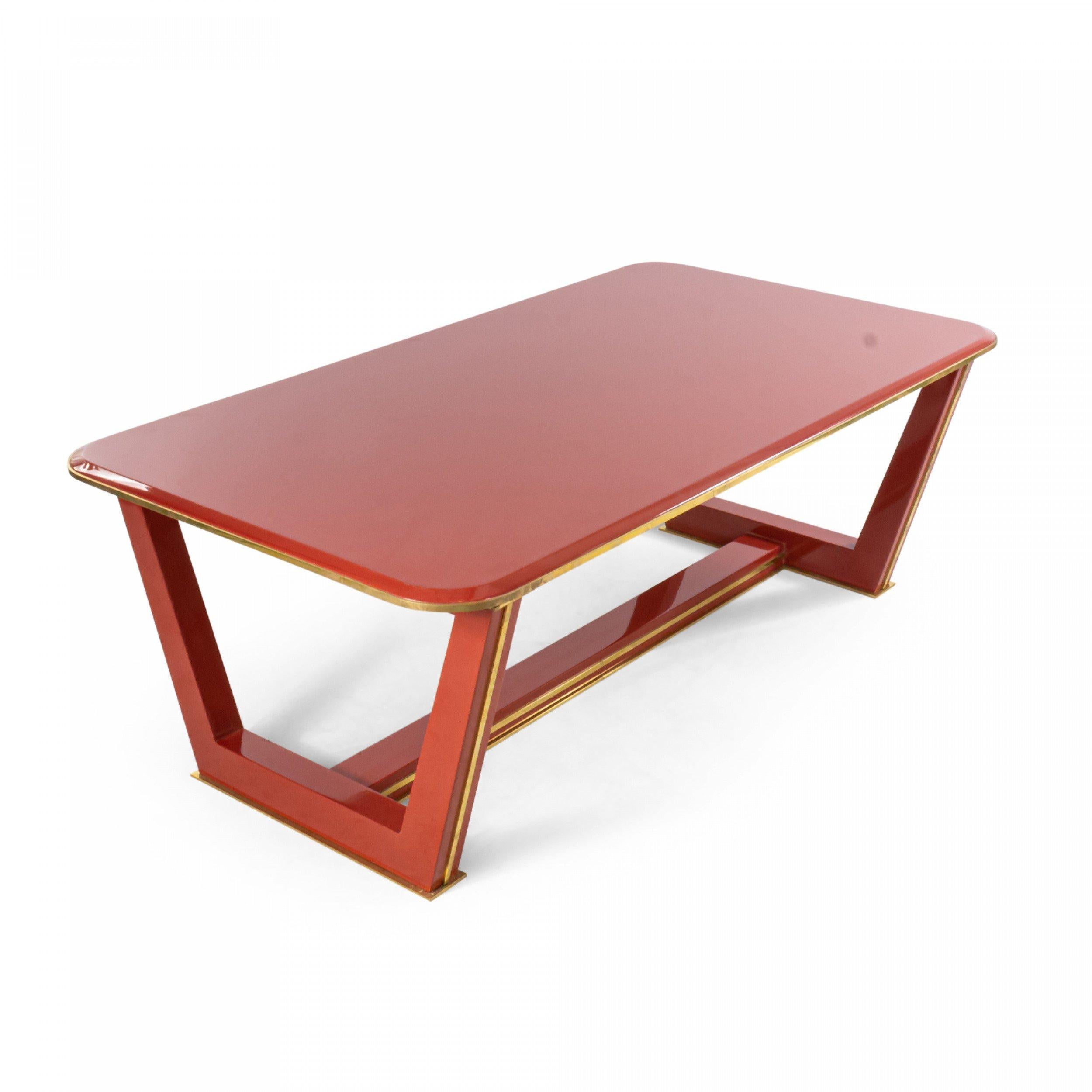 Mid-Century Modern Custom French 1940s Style Red Lacquered Coffee Table For Sale