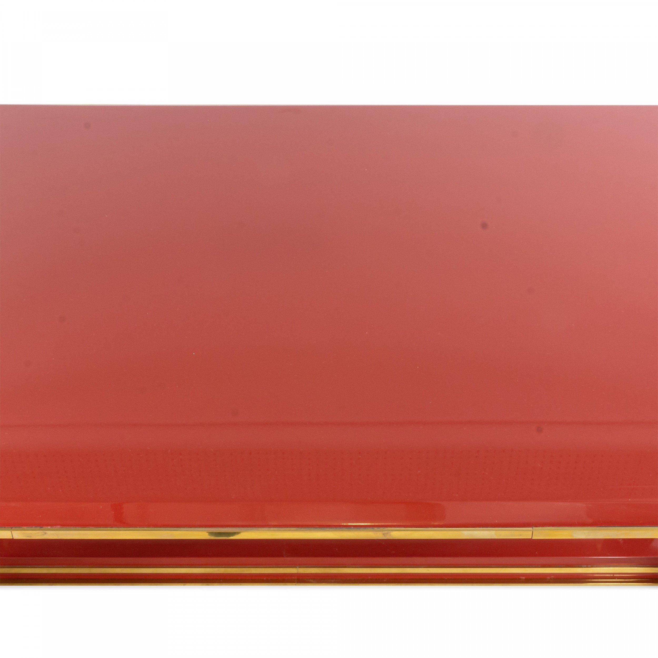 Brass Custom French 1940s Style Red Lacquered Coffee Table For Sale