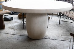 Custom French Limestone Round Dining/Center Table with Barrel-form Base