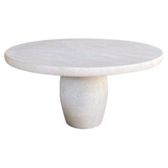 Custom French Limestone Round Dining/Center Table with Barrel-form Base