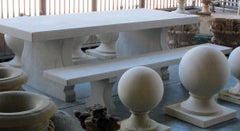 Custom French Limestone Trestle Table with Lyre-form Supports