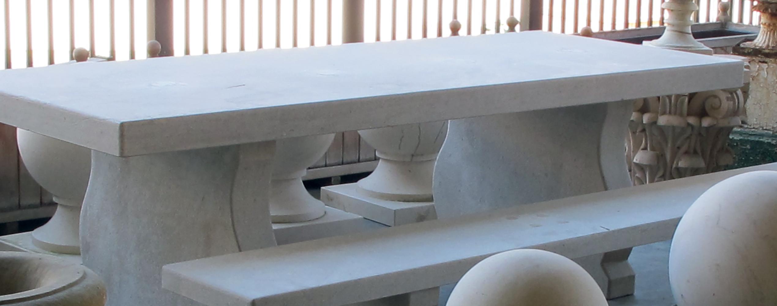 Carved Custom French Limestone Trestle Table with Lyre-form Supports For Sale