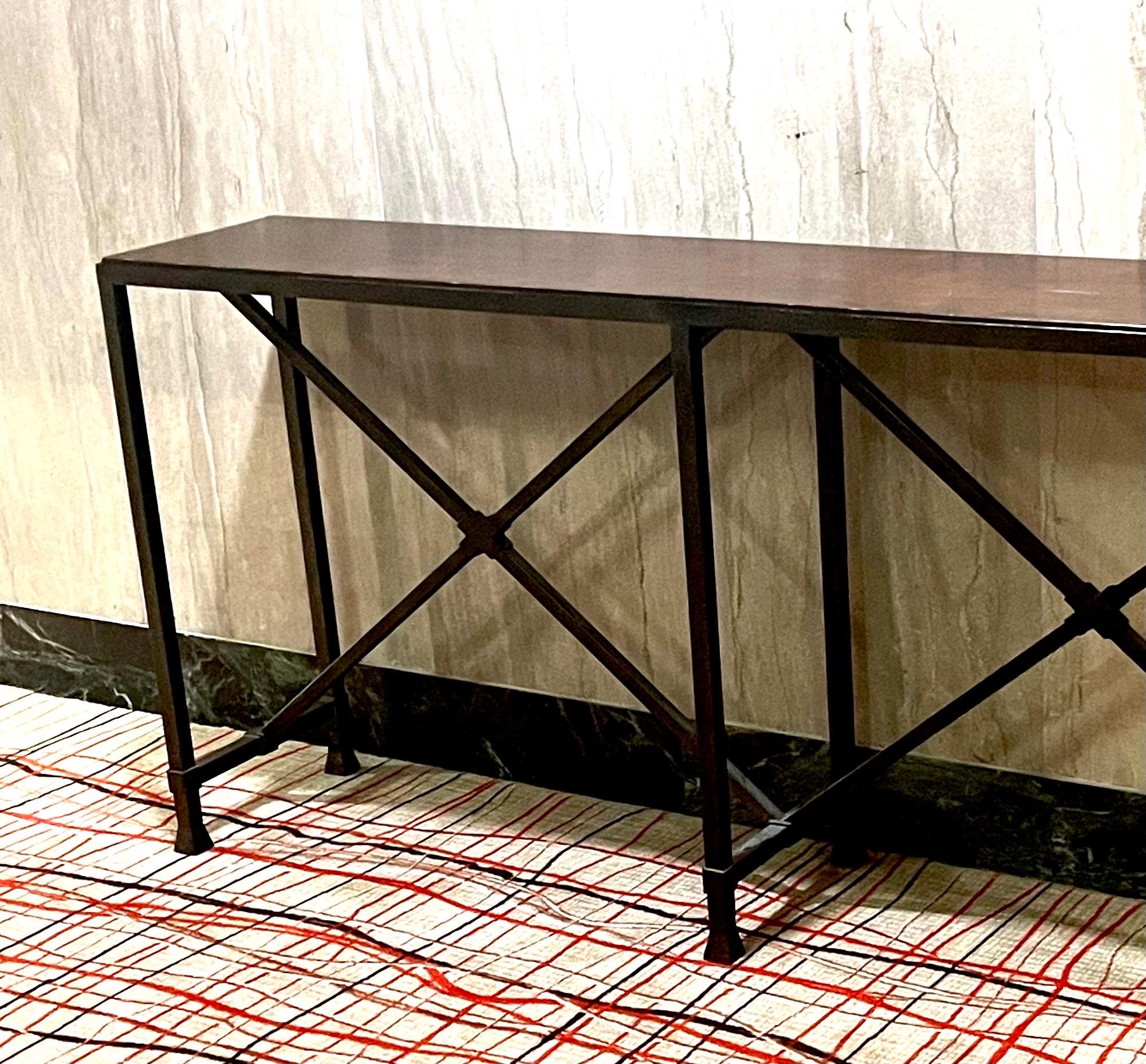 Custom French Mid-Century Modern Neoclassical Iron & Stone Console, Raymon Subes In Excellent Condition For Sale In New York, NY