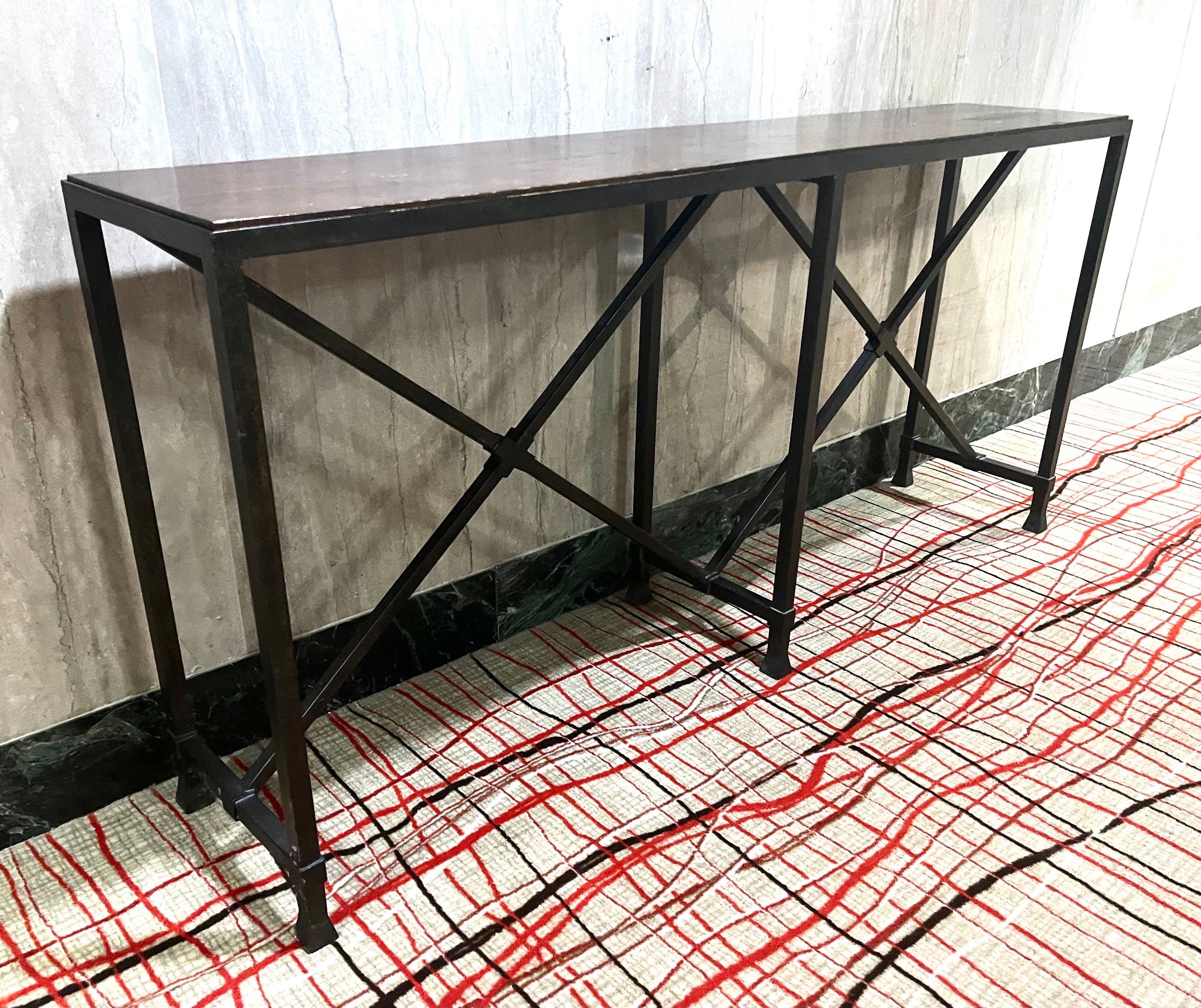 Contemporary Custom French Mid-Century Modern Neoclassical Iron & Stone Console, Raymon Subes For Sale