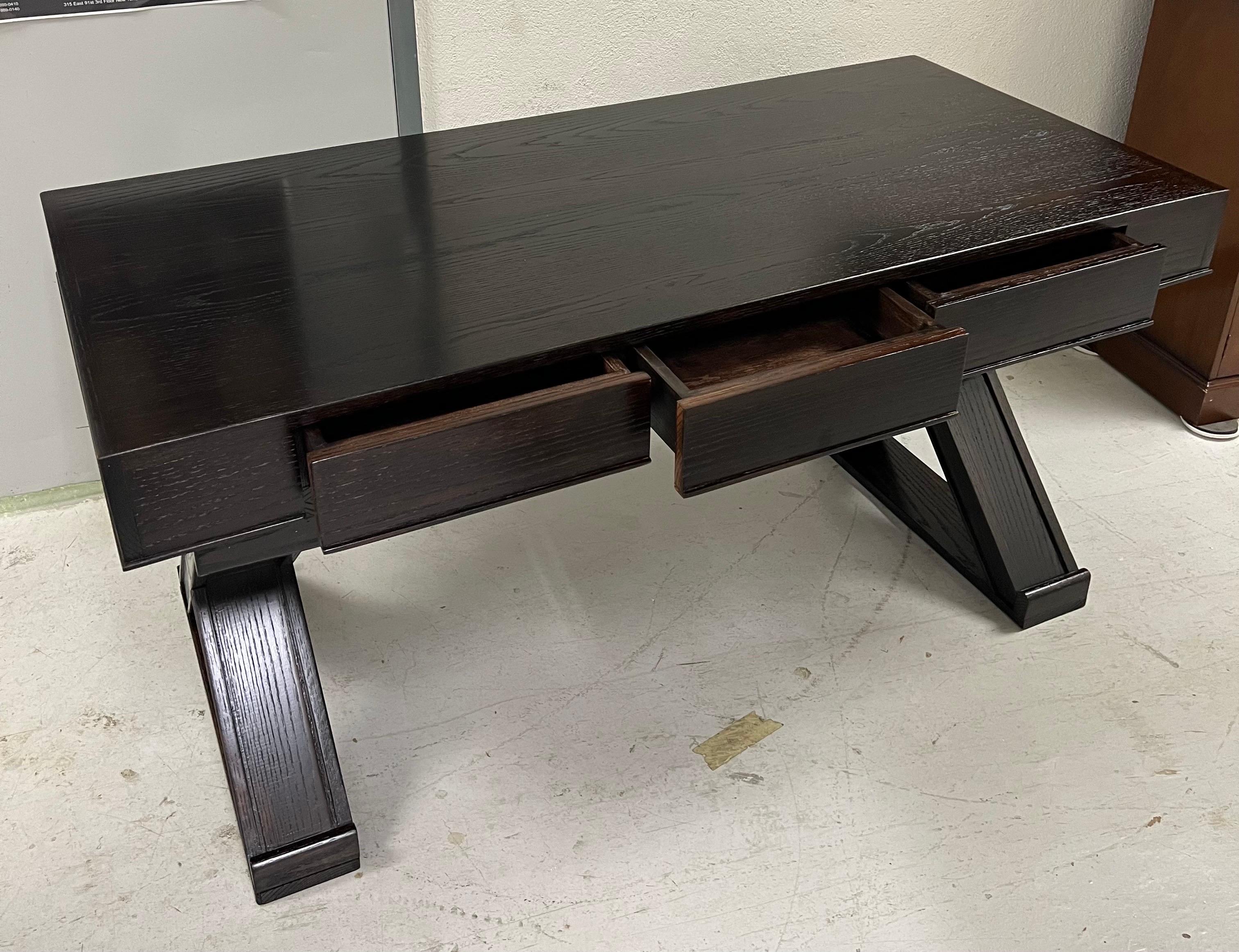 Mid-Century Modern Custom French Modern Neoclassical Carved and Cerused Oak Desk, Jean-Michel Frank For Sale