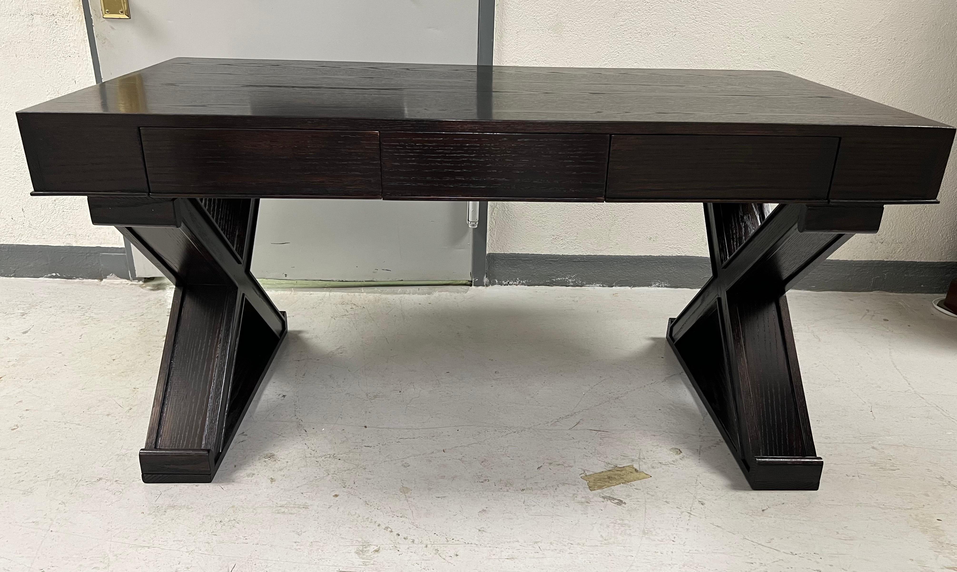 Custom French Modern Neoclassical Carved and Cerused Oak Desk, Jean-Michel Frank In Excellent Condition For Sale In New York, NY