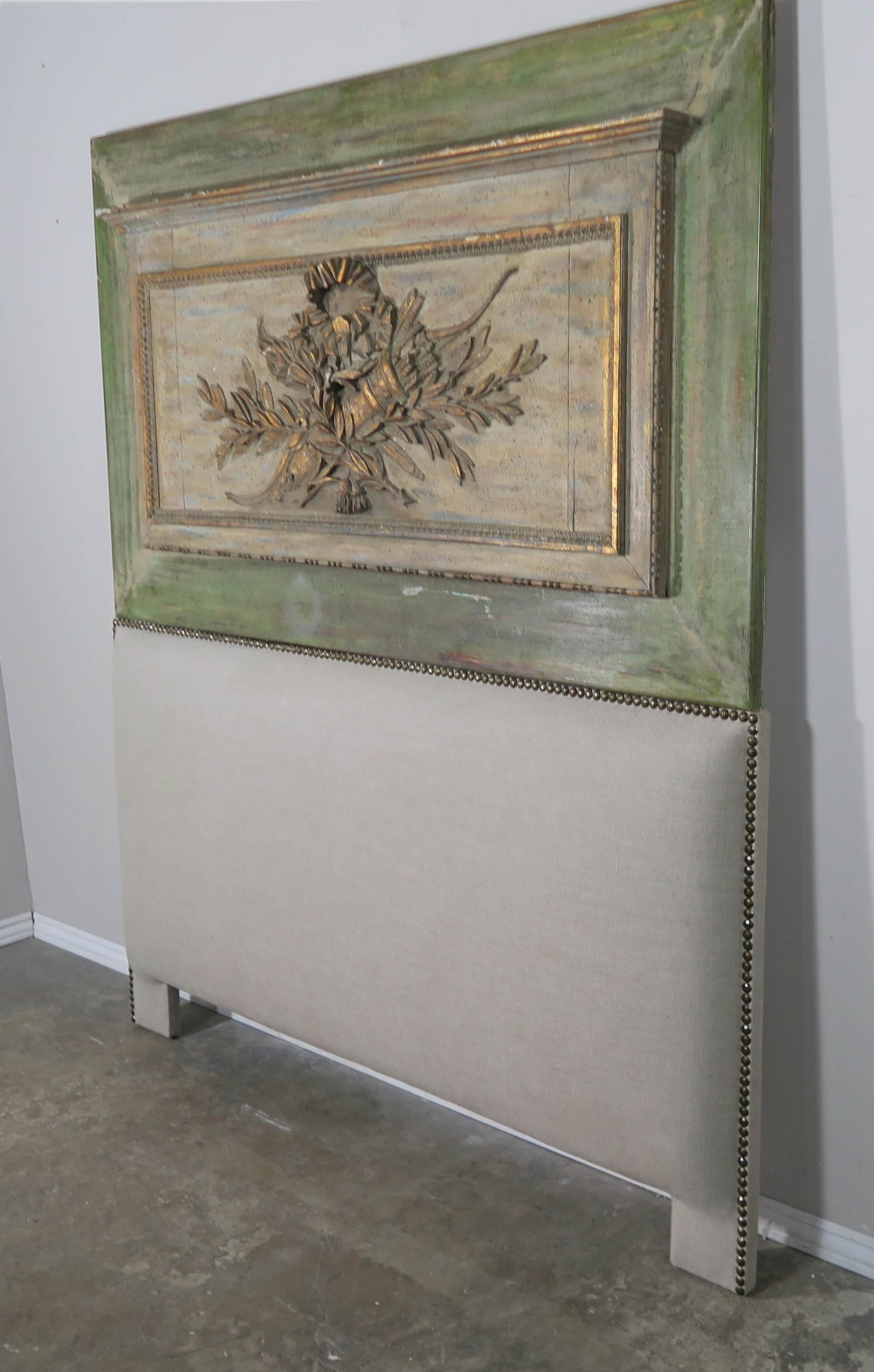 Custom French Painted and Parcel Gilt Headboard, Queen Size 3