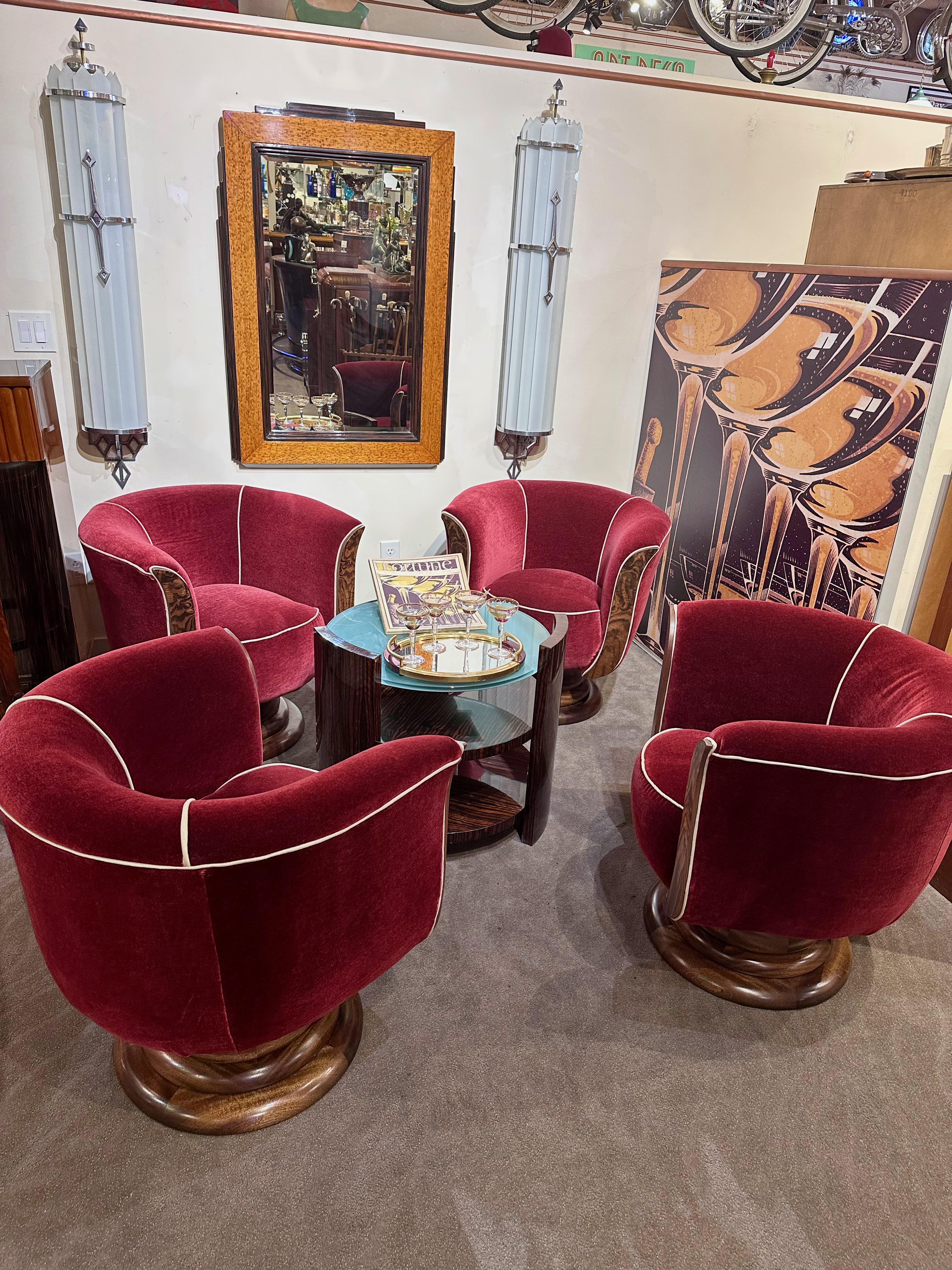 Custom French Style Art Deco Swivel Chairs Mohair 5