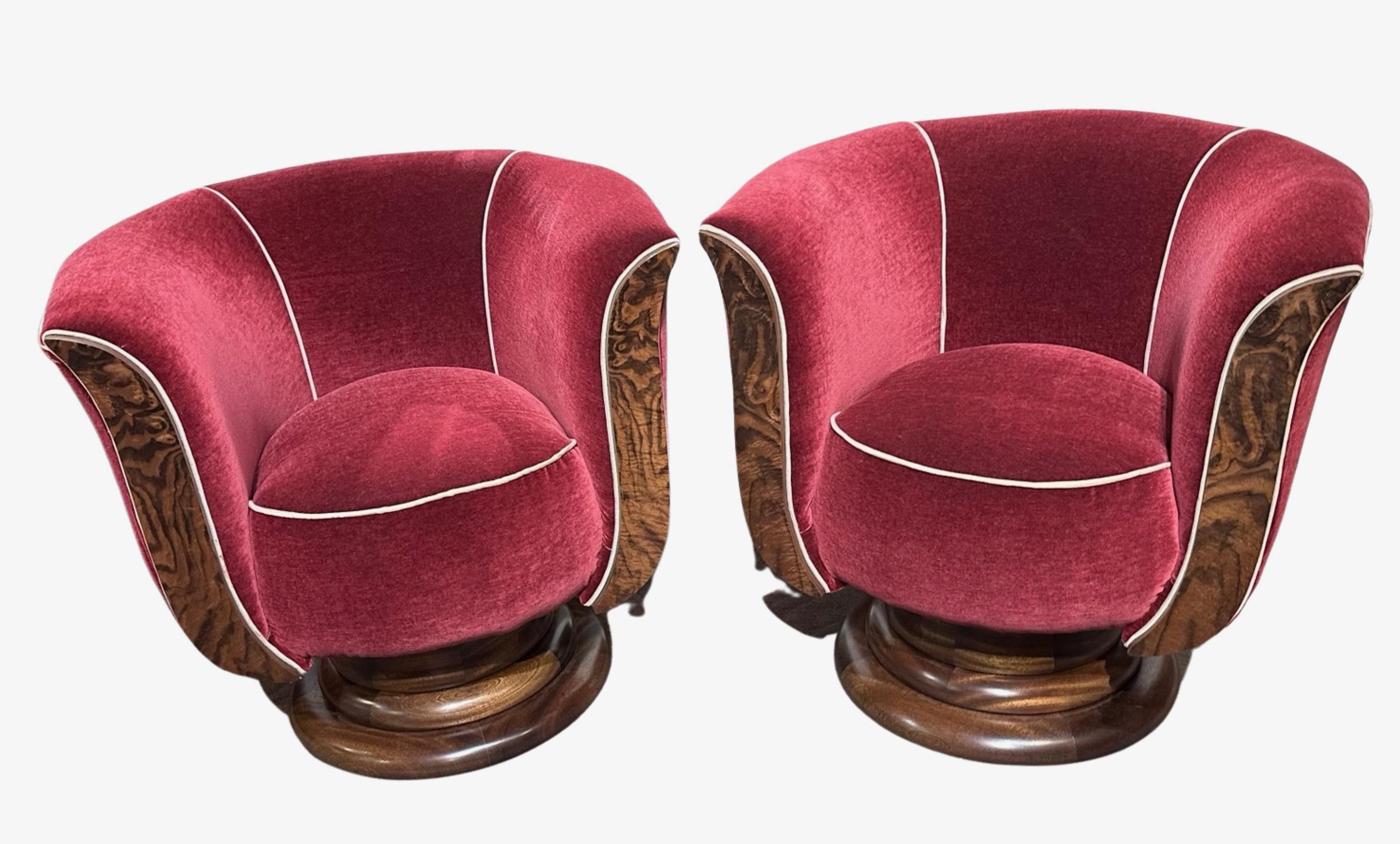 Custom French Style Art Deco Swivel Chairs Mohair 6