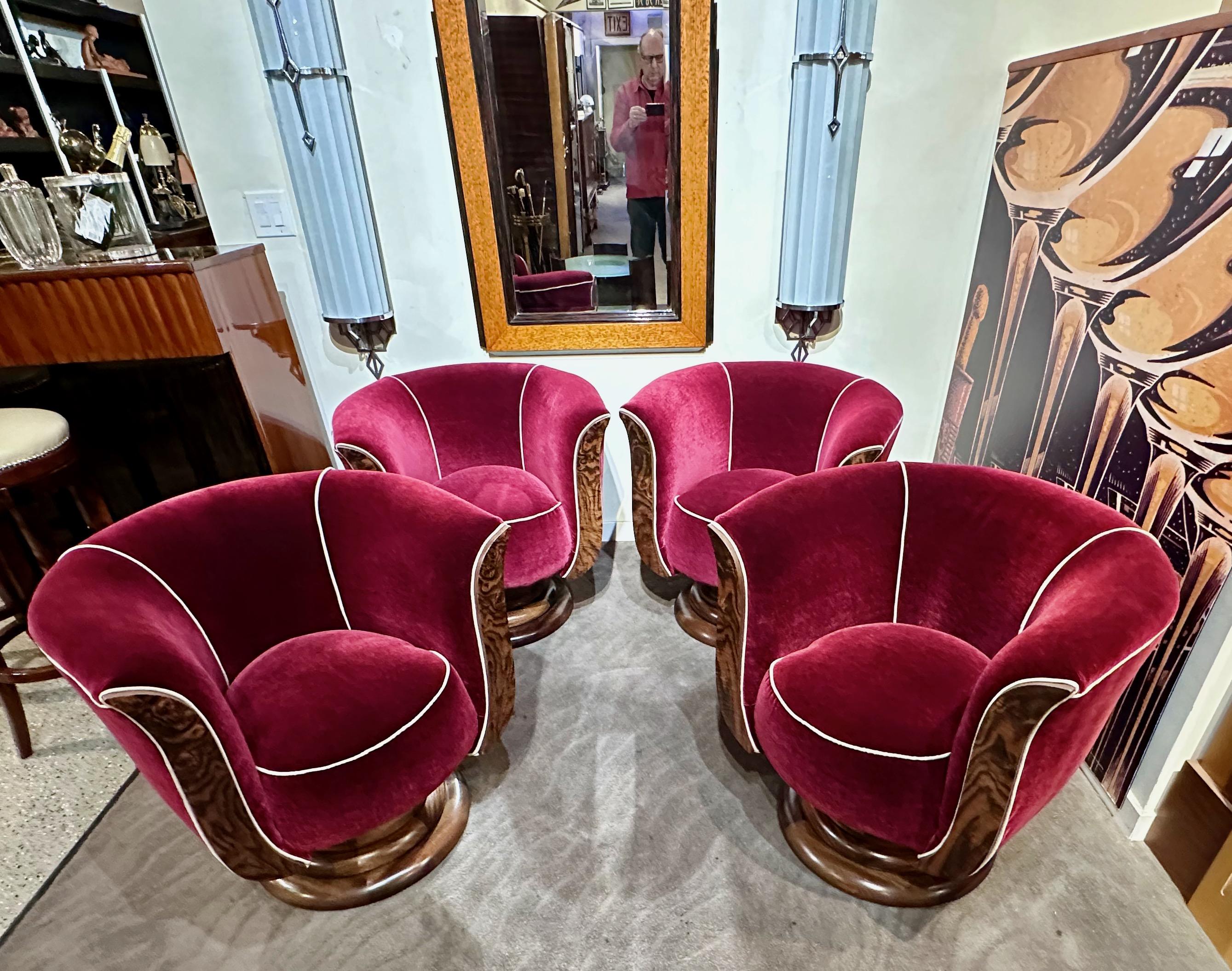 Art Deco Swivel Club Chairs are back. This is a chair we’ve been promoting for years. Originally, we bought them in France (the story is that they came out of a hotel). We made some changes, and adding the swivel to the base helped make them a