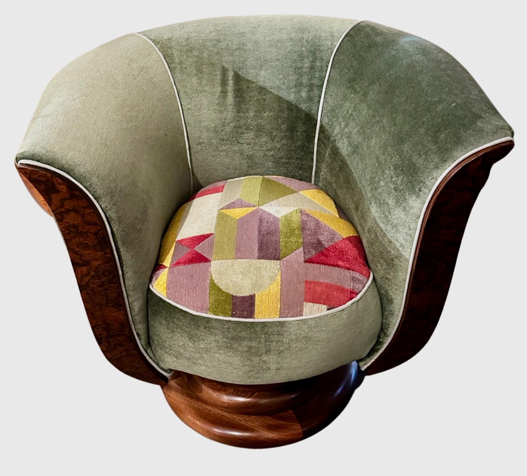 American Custom French Style Art Deco Swivel Chairs Mohair