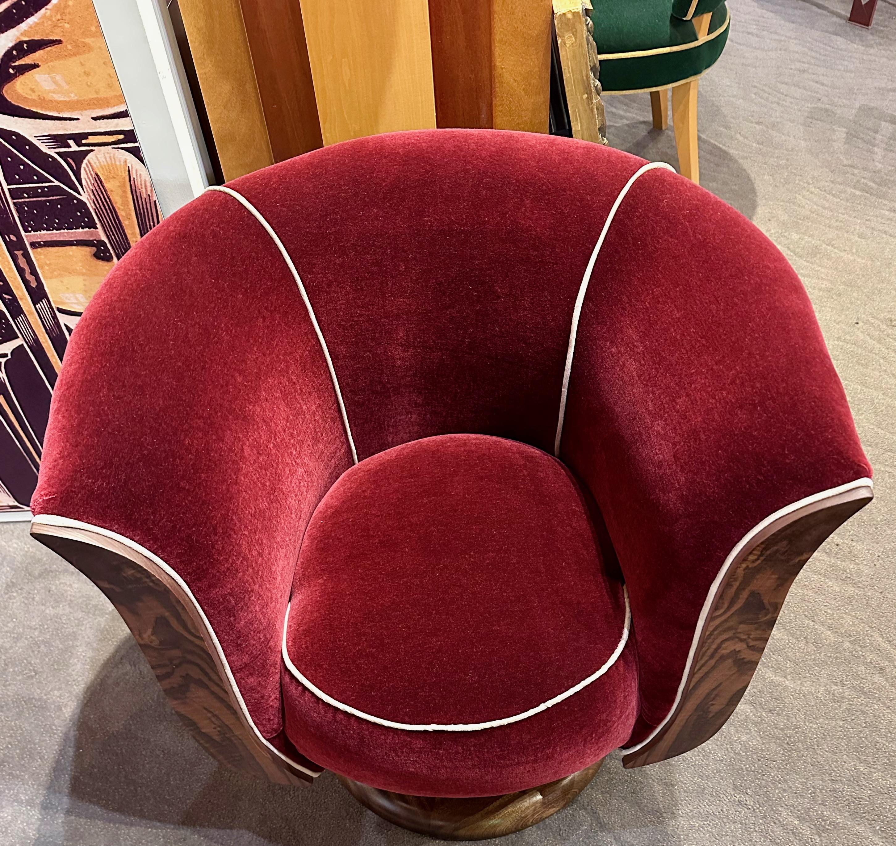 Contemporary Custom French Style Art Deco Swivel Chairs Mohair