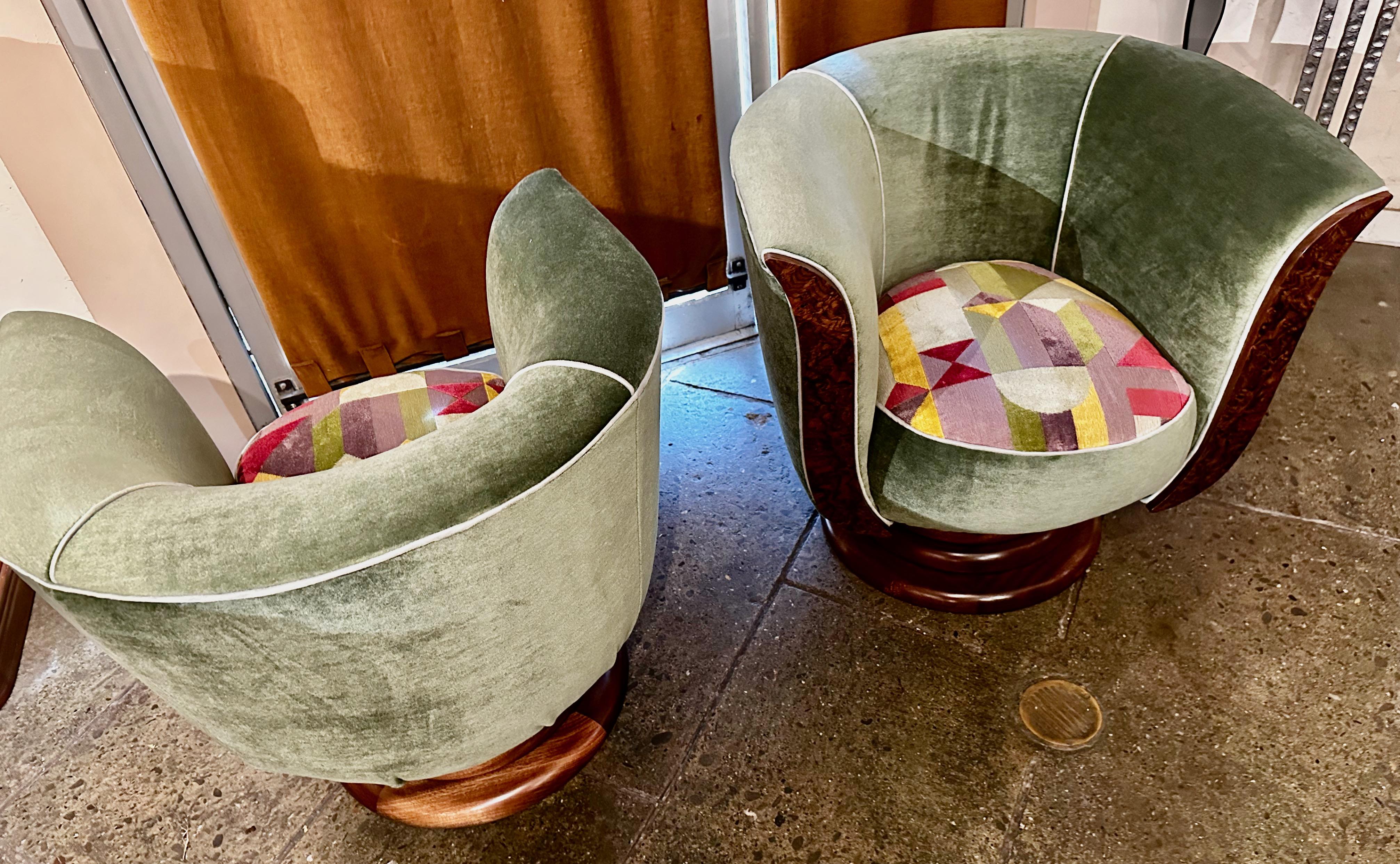 Custom French Style Art Deco Swivel Chairs Mohair 1