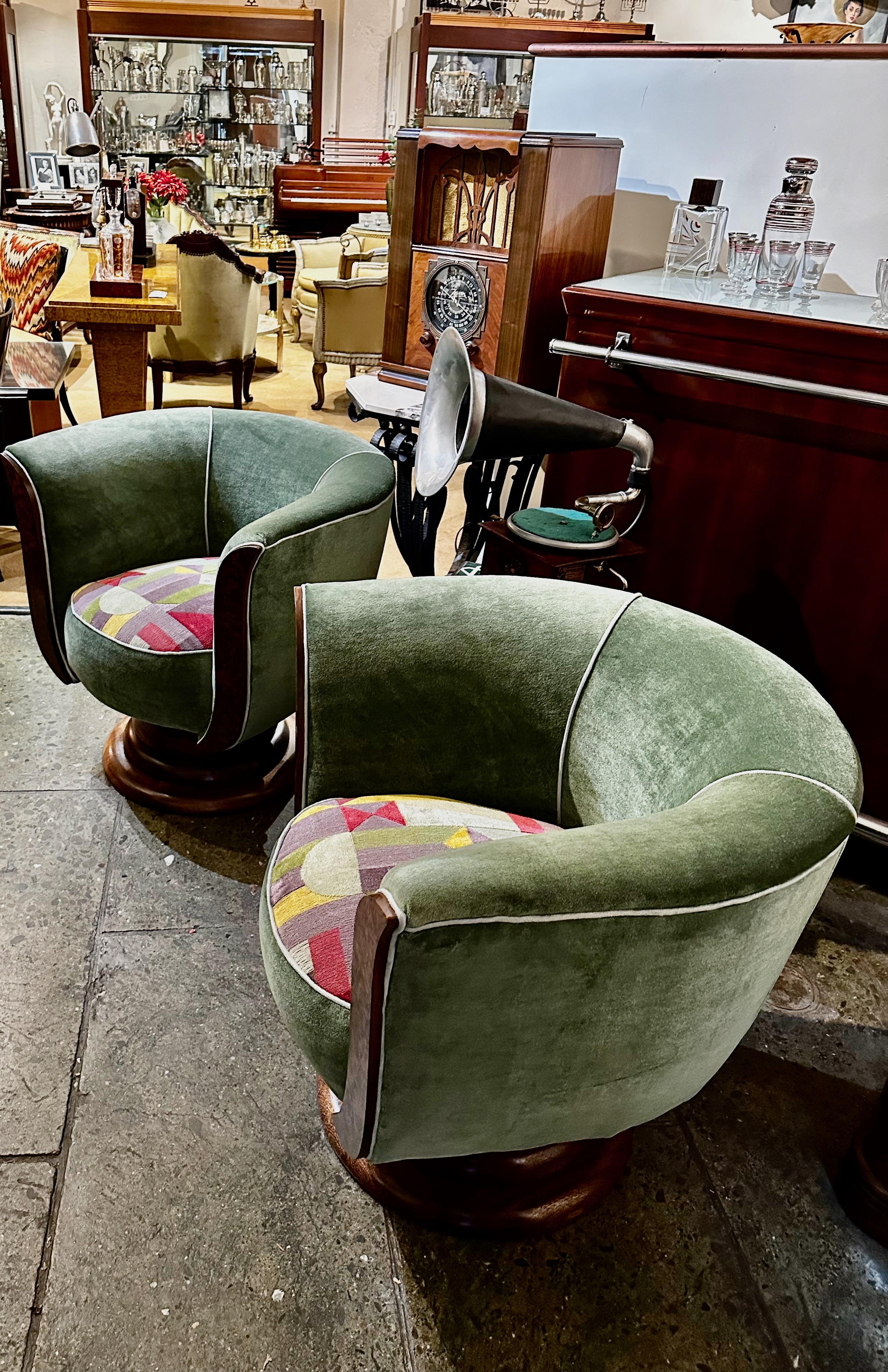 Custom French Style Art Deco Swivel Chairs Mohair 3