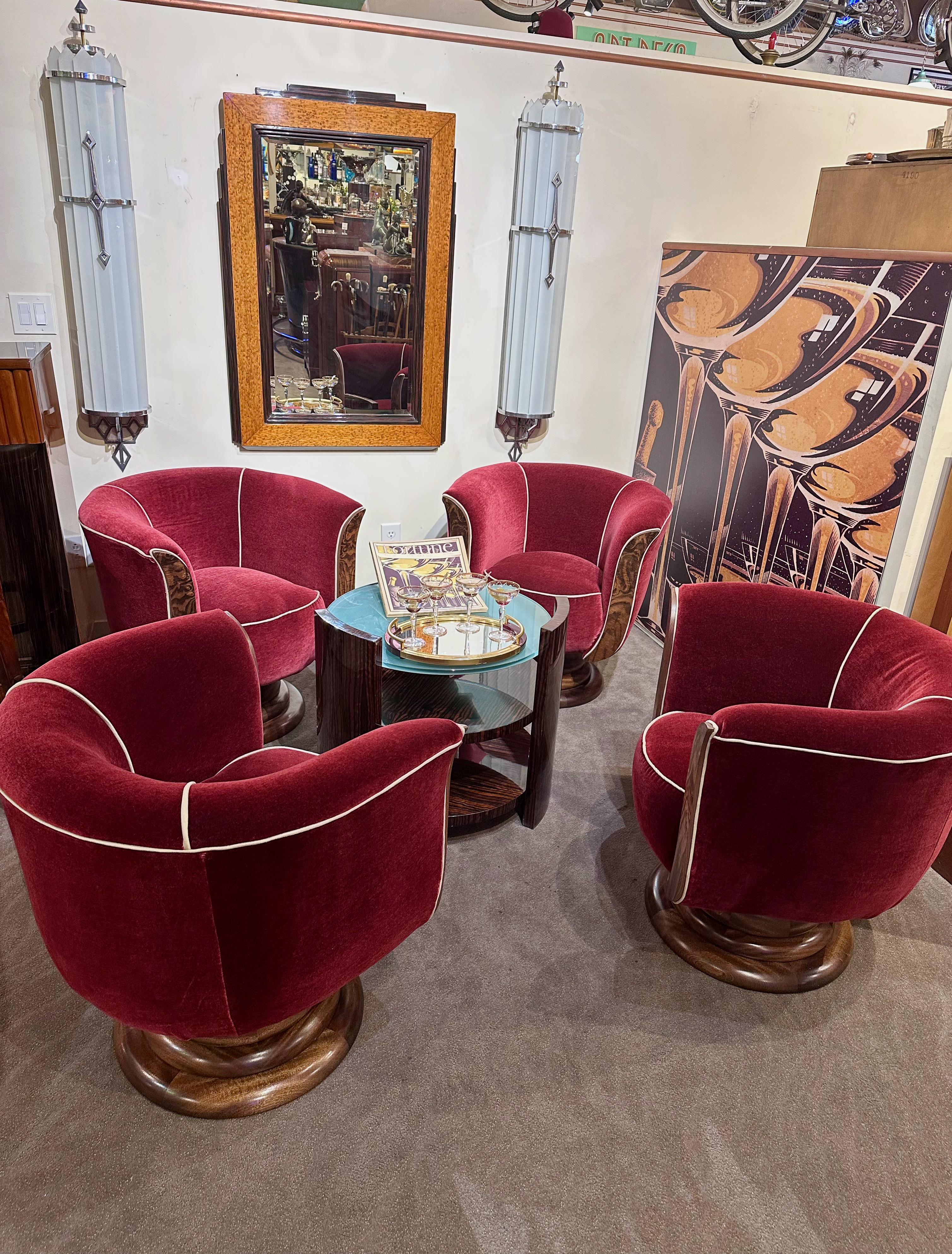 Custom French Style Art Deco Swivel Chairs Mohair 4