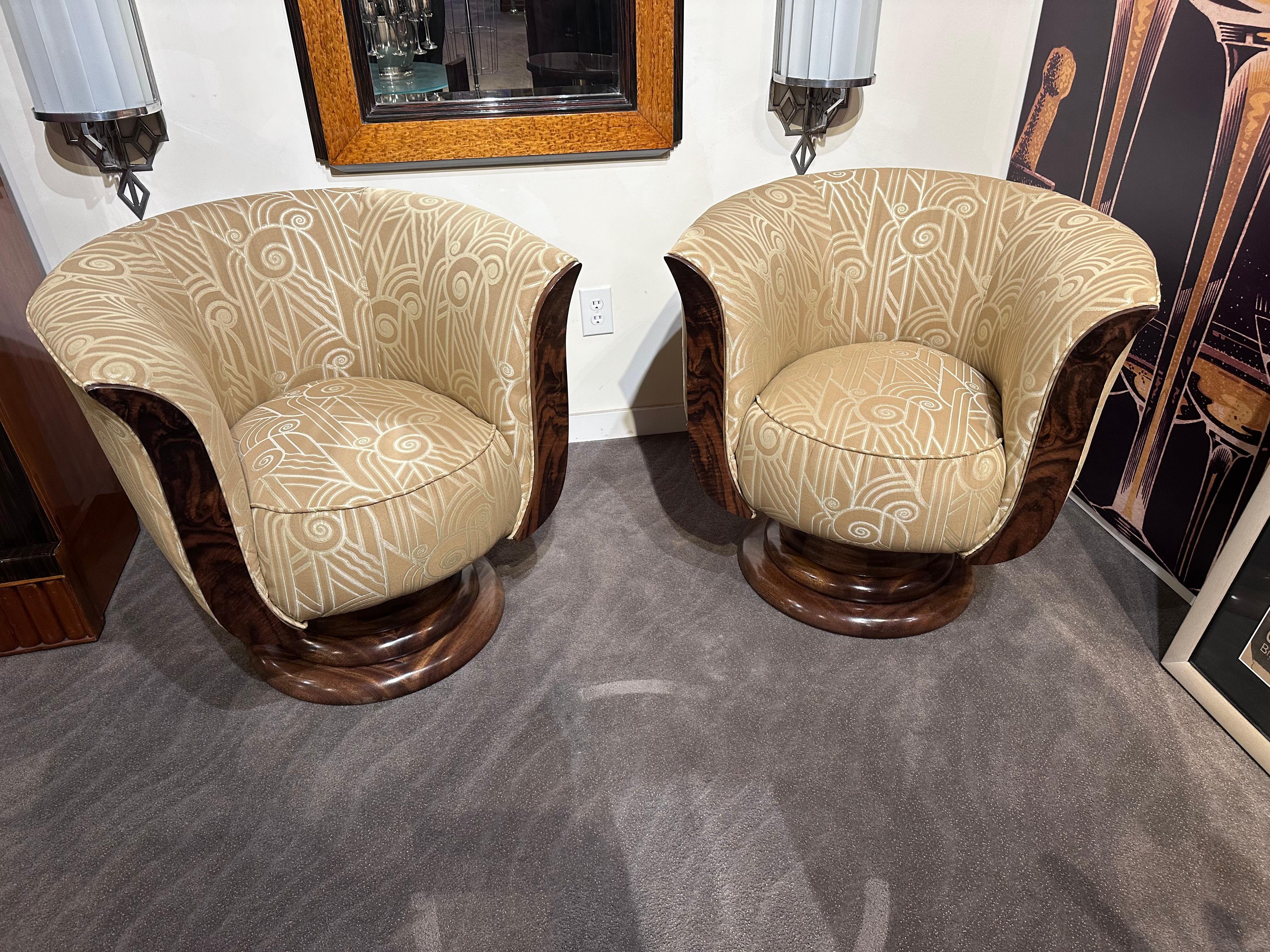 Custom French Style Art Deco Swivel Chairs Volute PatternFabric For Sale 9