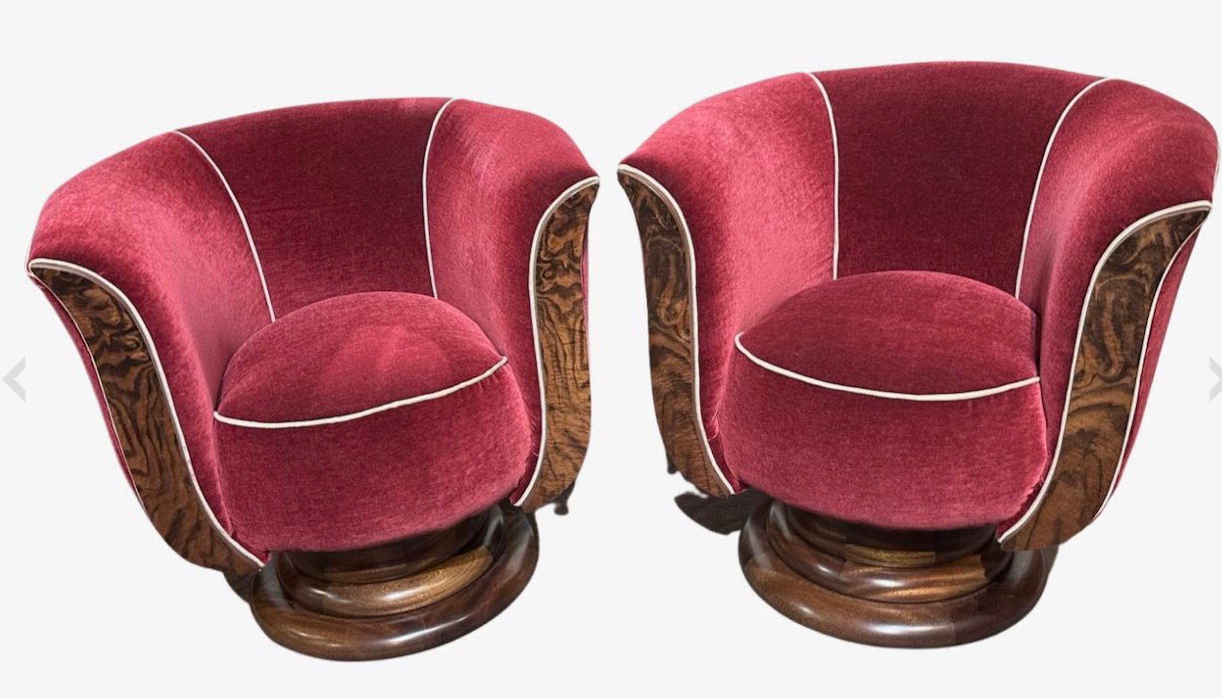 Custom French Style Art Deco Swivel Chairs Volute PatternFabric For Sale 10