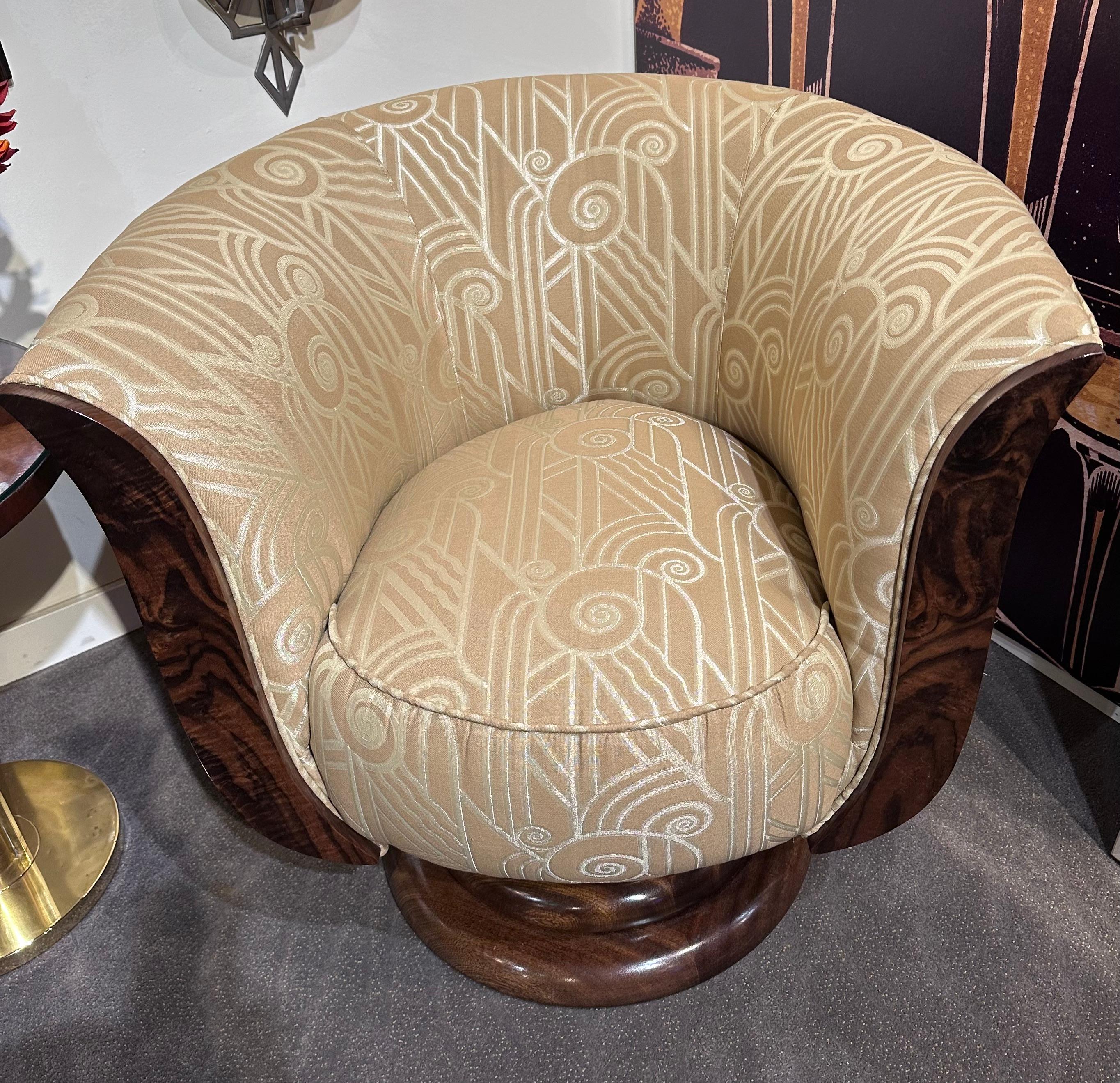 Custom French Style Art Deco Swivel Chairs Volute PatternFabric For Sale 12
