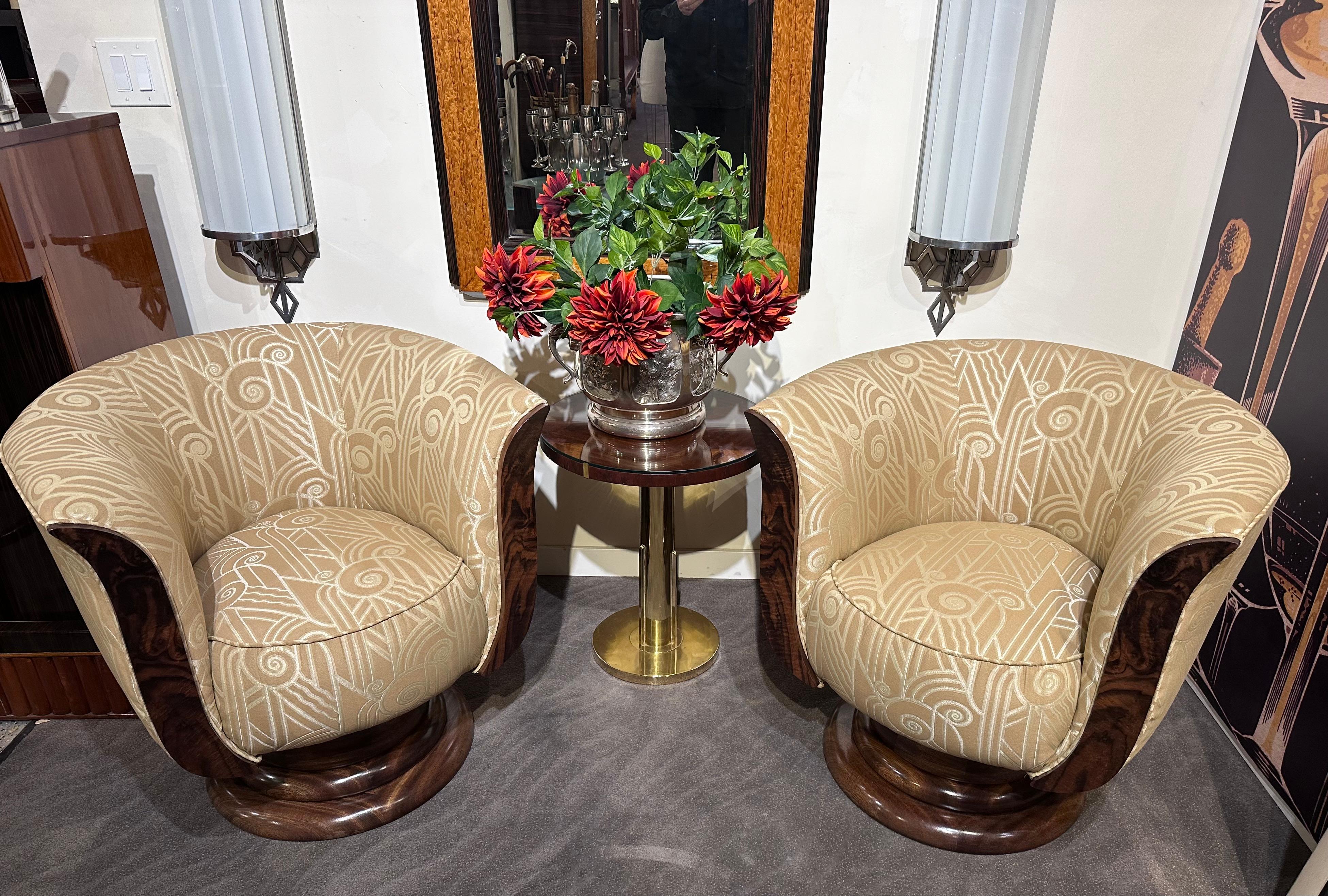Our Art Deco Swivel Club Chairs are a design we’ve been championing for years. Sourced originally from France, these chairs are rumored to have originated from a hotel. We’ve enhanced them by adding a swivel base, significantly contributing to their