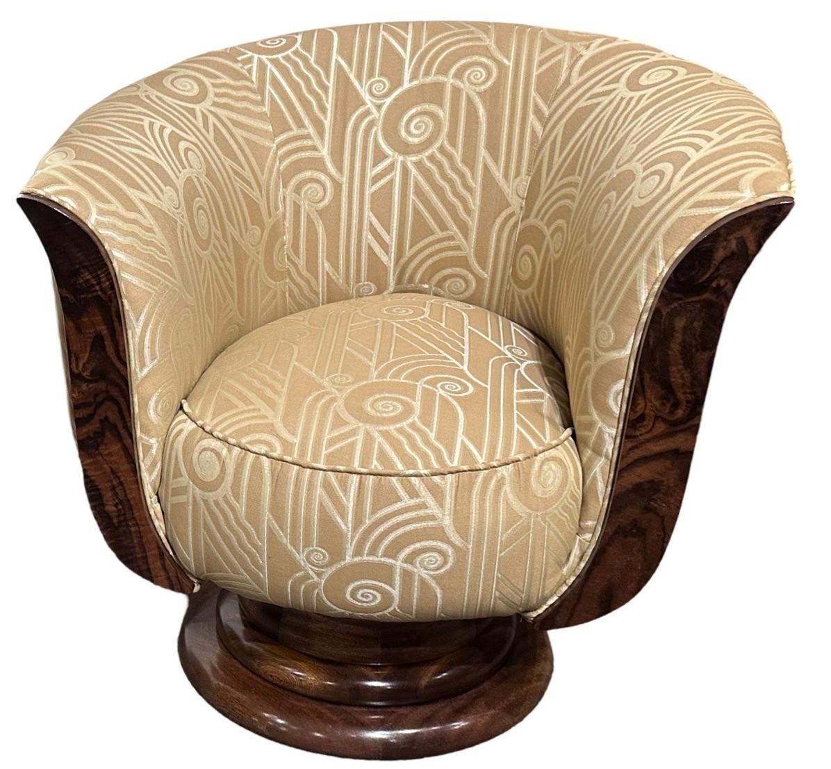 Contemporary Custom French Style Art Deco Swivel Chairs Volute PatternFabric For Sale