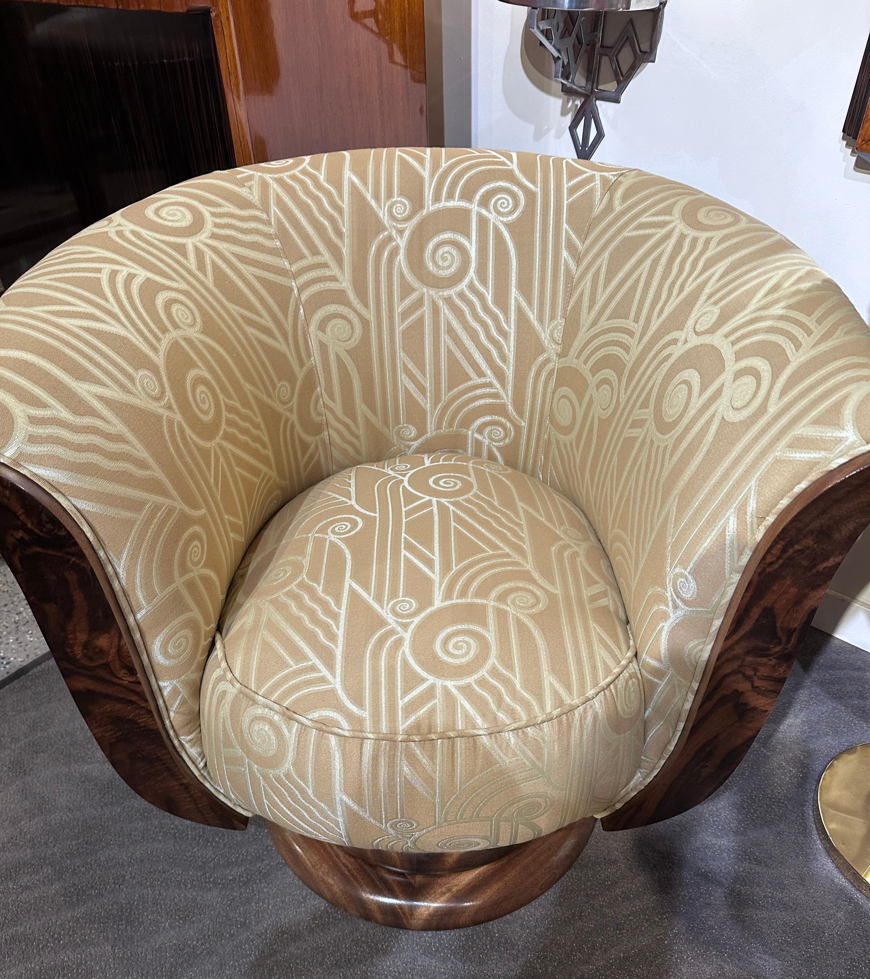 Custom French Style Art Deco Swivel Chairs Volute PatternFabric For Sale 3