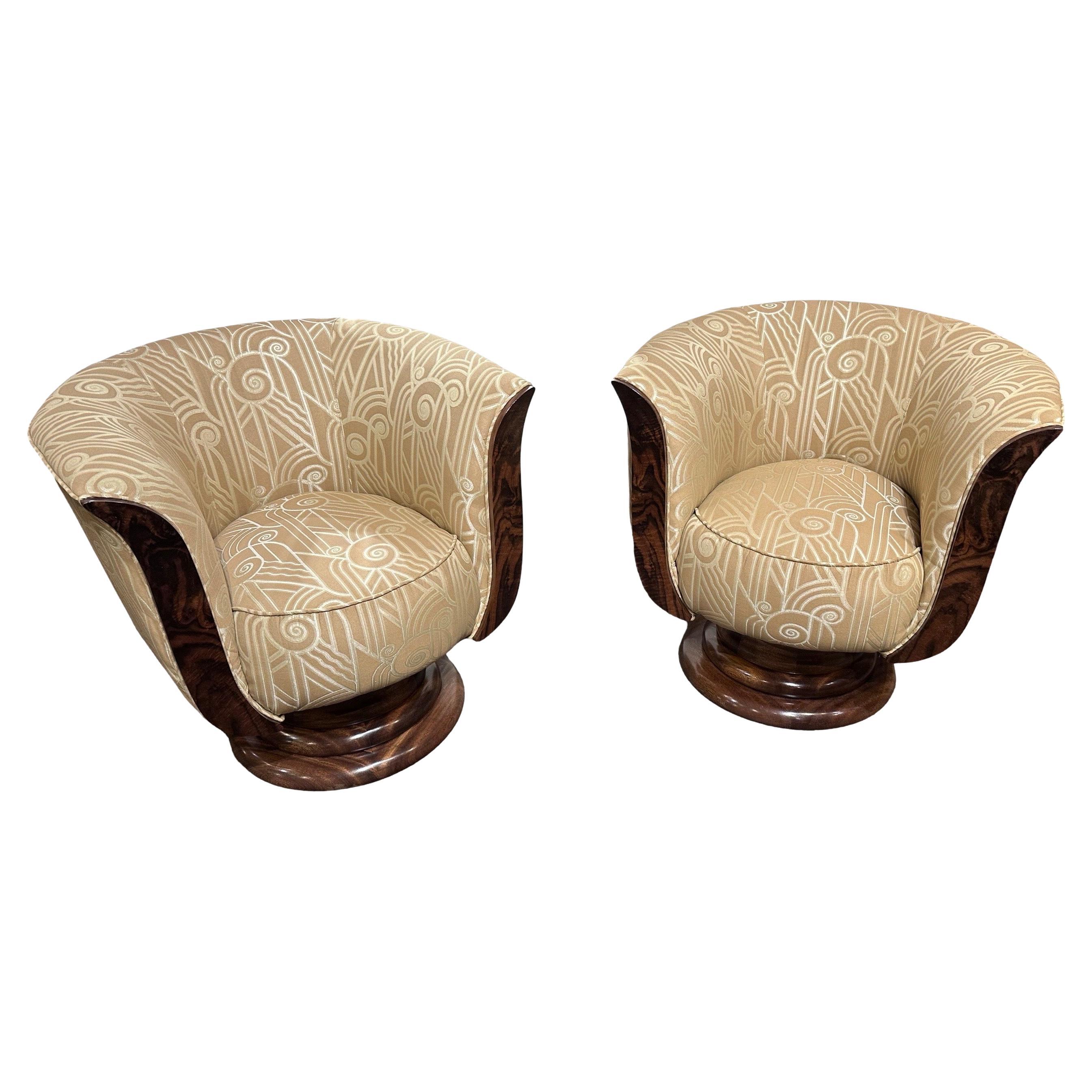 Custom French Style Art Deco Swivel Chairs Volute PatternFabric For Sale
