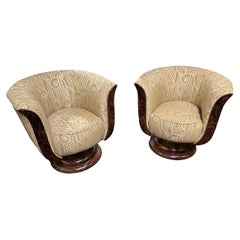 Maßgefertigte drehbare Art-Déco-Stühle im französischen Stil, Volute-Muster-Stoff
