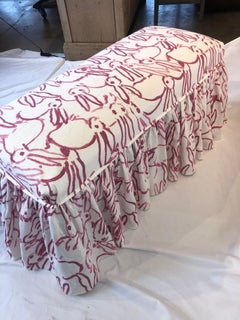 French Style Bench with Hunt Slonem Hutch Print Fabric Slipcover