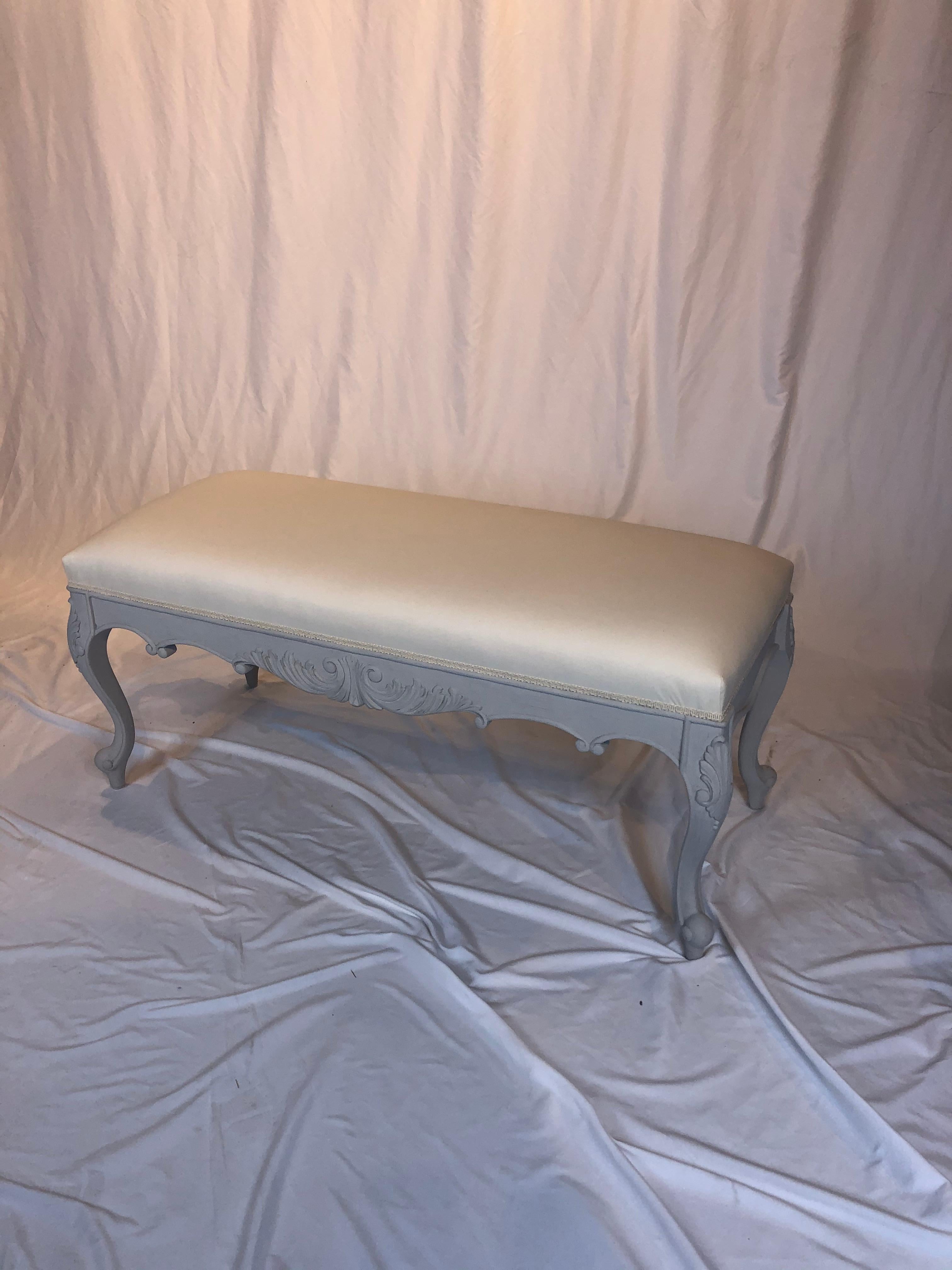 French Style Bench with Hunt Slonem Hutch Print Fabric Slipcover 2
