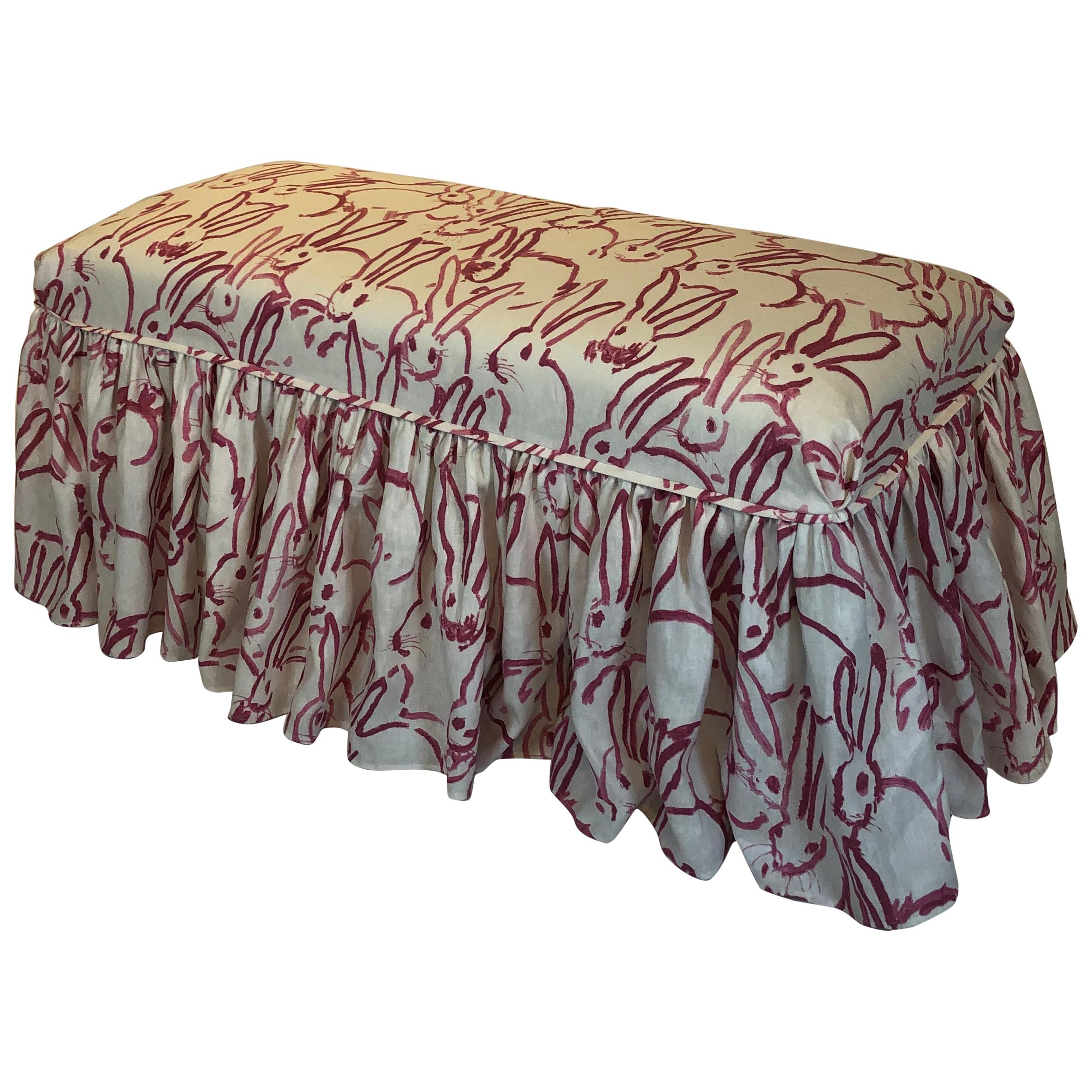French Style Bench with Hunt Slonem Hutch Print Fabric Slipcover