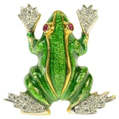 Custom Frog Earrings with Diamond and Ruby in 18K gold setting