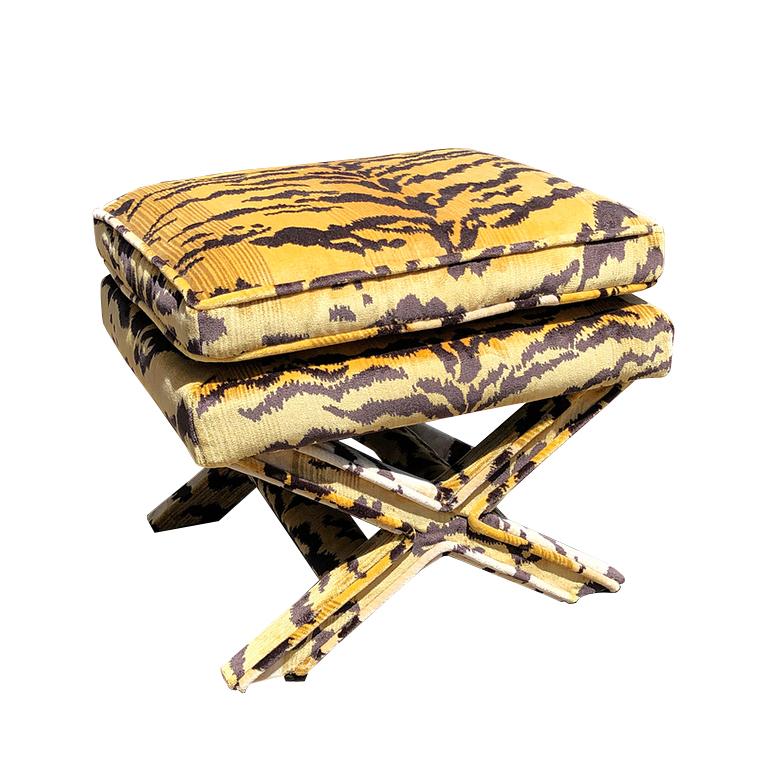 Velvet Custom Furniture Pillows Drapery in the Manner of Scalamandre Le Tigre Animal For Sale