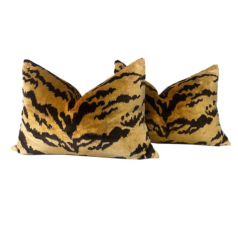 Custom Furniture Pillows Drapery in the Manner of Scalamandre Le Tigre Animal For Sale