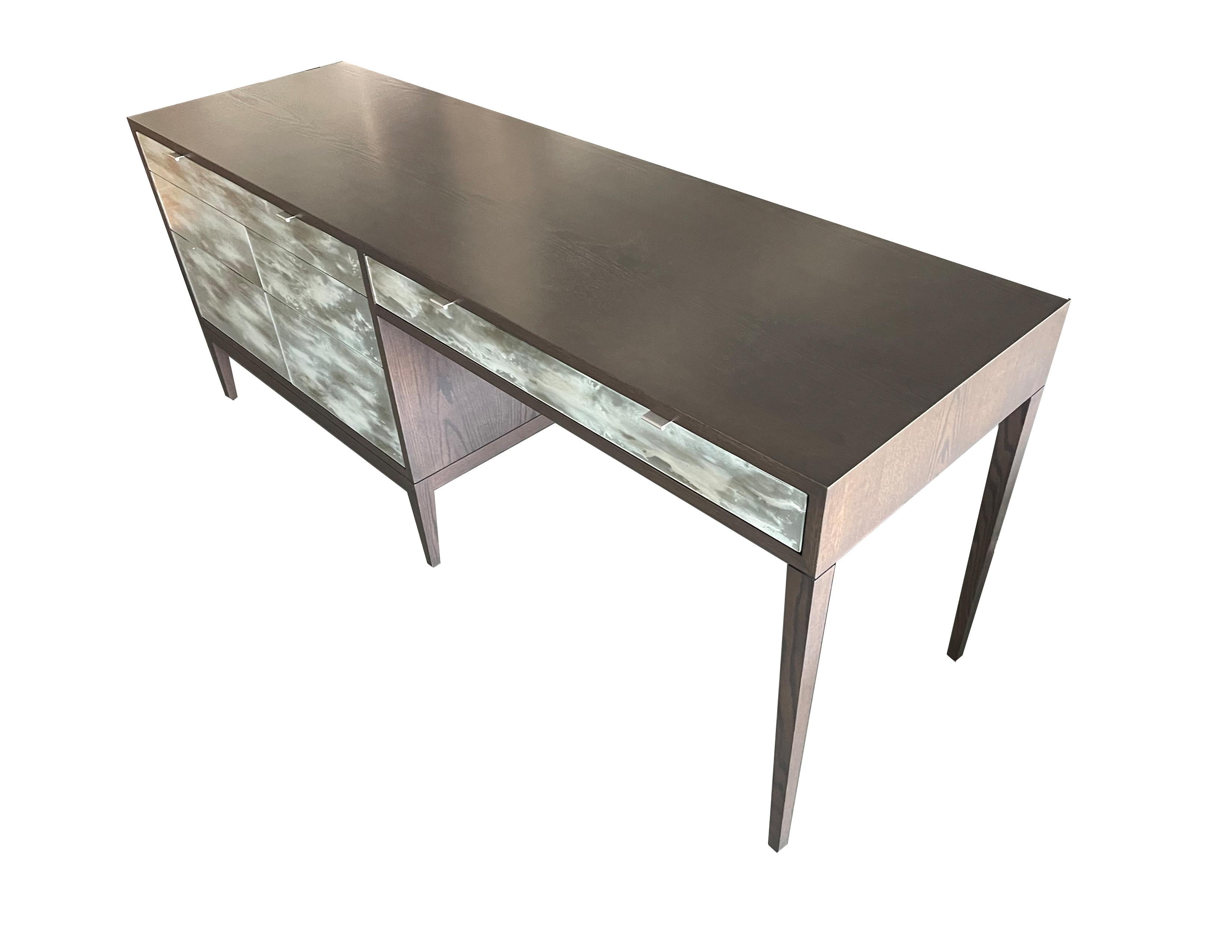 American Modern Galaxy Desk with Églomisé Mirror and Earl Grey Oak by Ercole Home For Sale
