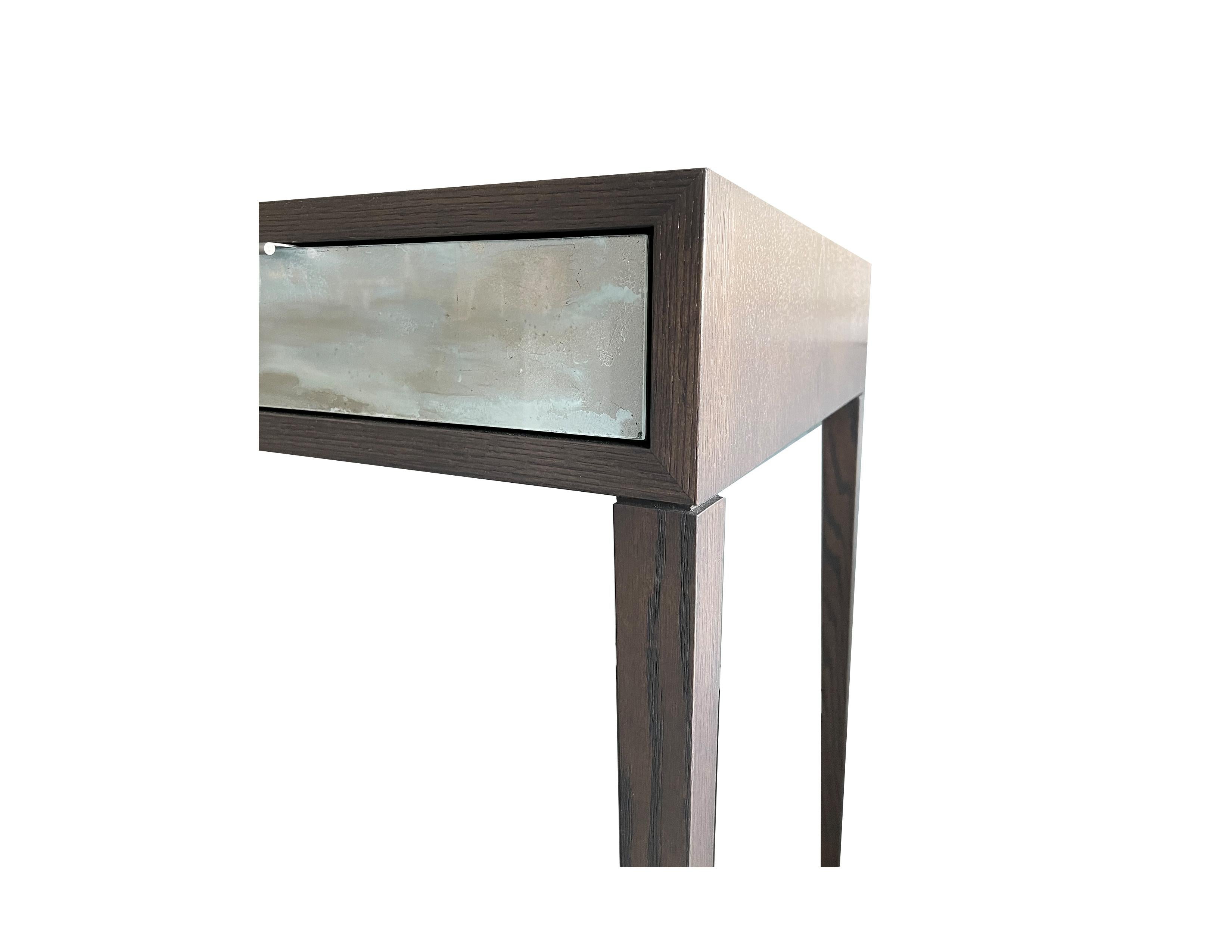 Hand-Painted Modern Galaxy Desk with Églomisé Mirror and Earl Grey Oak by Ercole Home For Sale