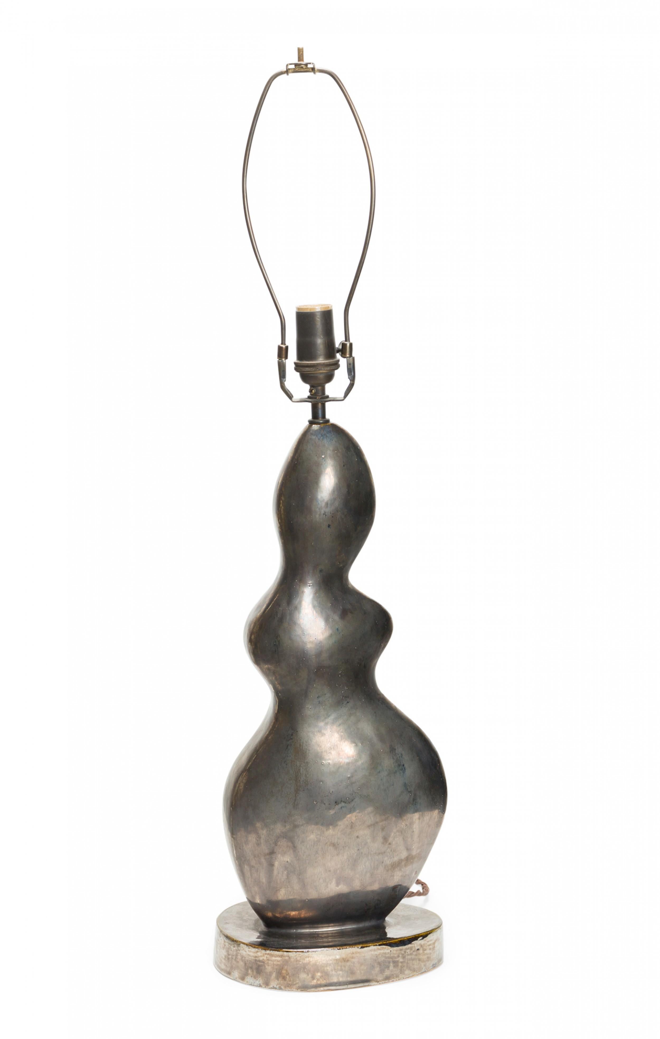 Custom Gary DiPasquale Amorphic Ceramic Metallic Black Glazed Table Lamp In Good Condition For Sale In New York, NY